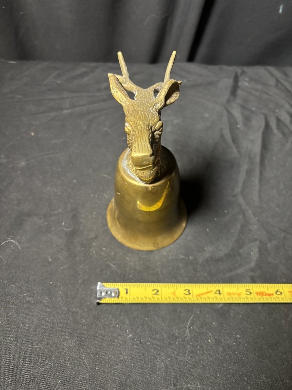 Vintage Brass Stag Head Stirrup Cup Jigger Deer Hunting Cabin Barware Bell