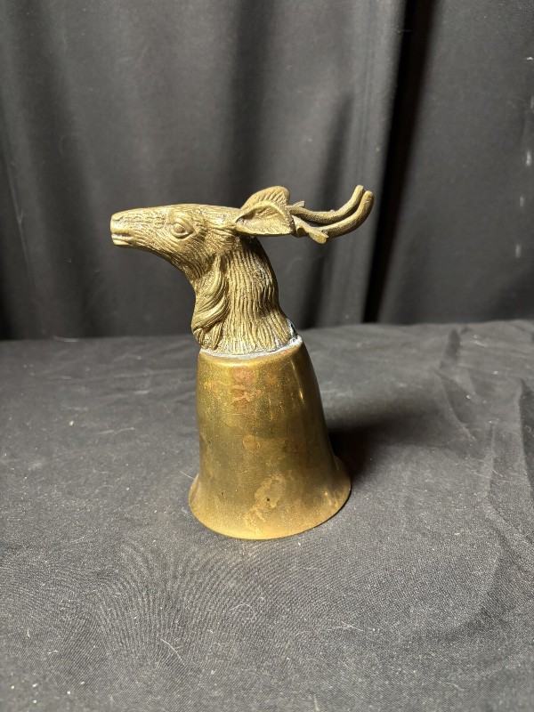 Vintage Brass Stag Head Stirrup Cup Jigger Deer Hunting Cabin Barware Bell
