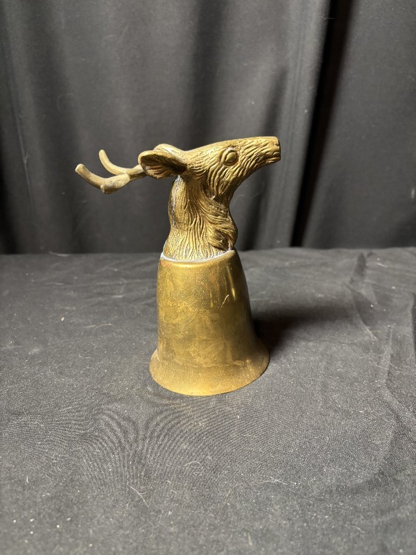 Vintage Brass Stag Head Stirrup Cup Jigger Deer Hunting Cabin Barware Bell