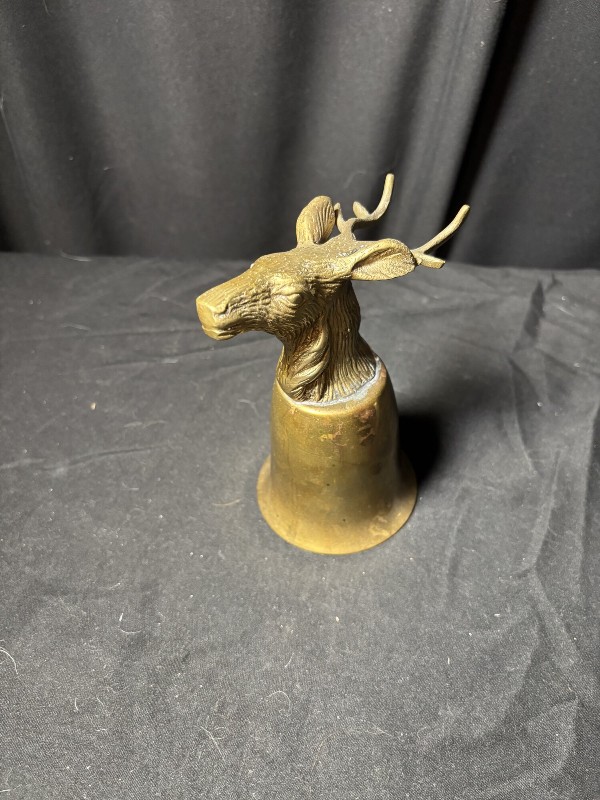 Vintage Brass Stag Head Stirrup Cup Jigger Deer Hunting Cabin Barware Bell