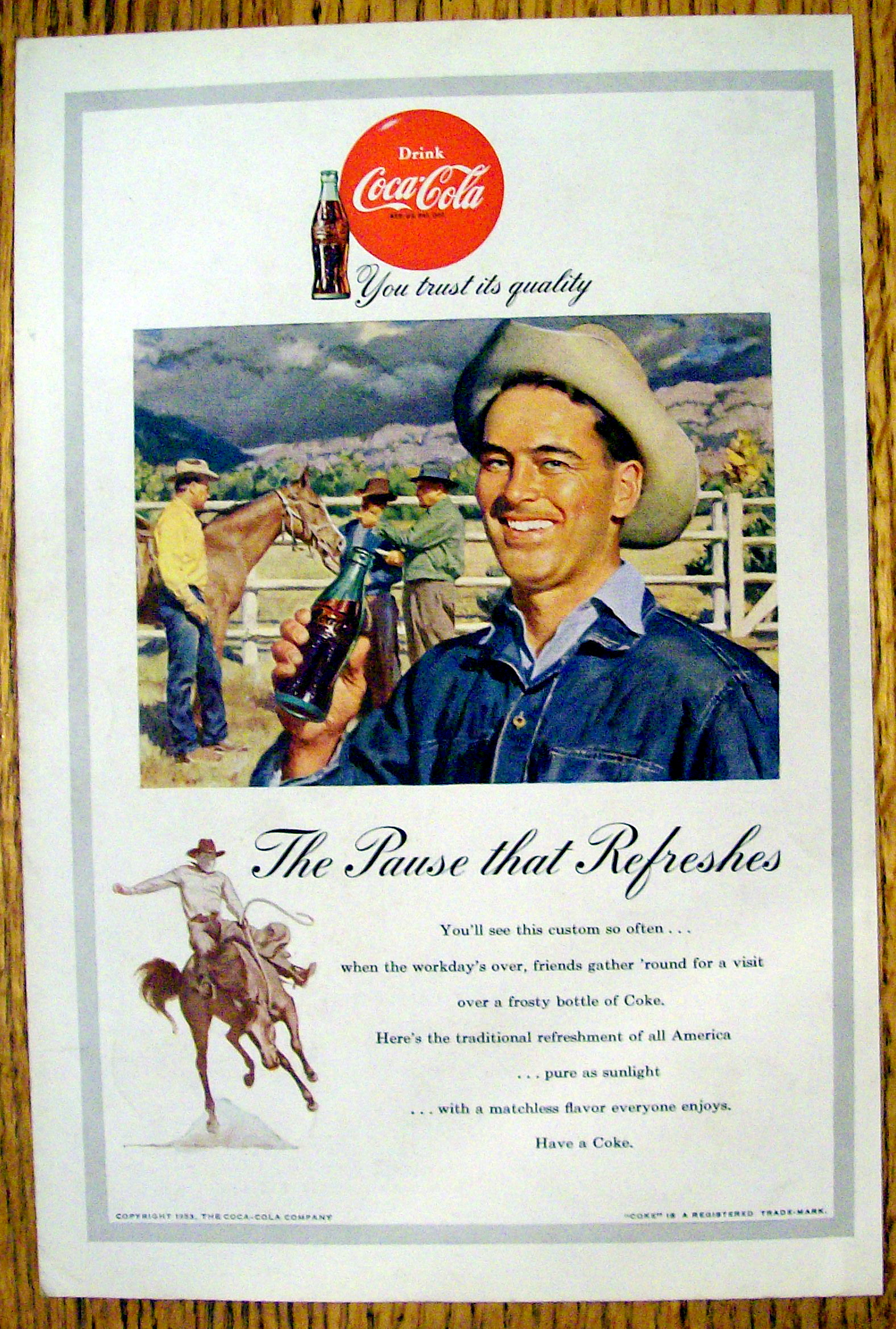 1953 Coca Cola with Man Smiling & Holding a Coke