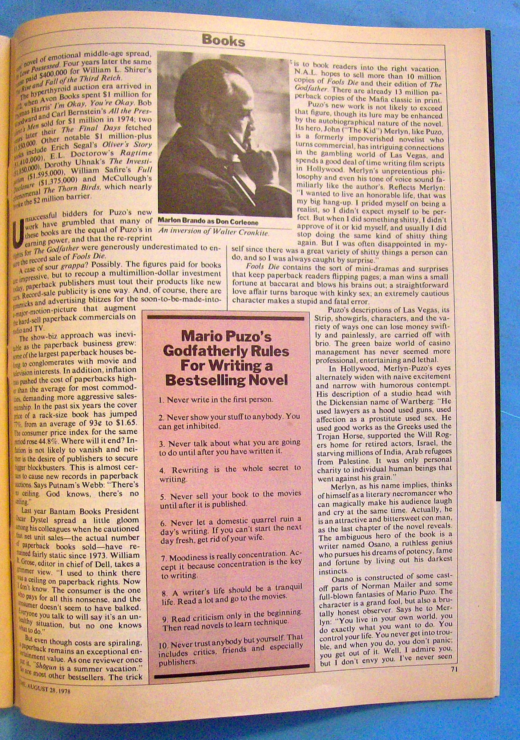 Time Magazine August 28, 1978 Mario Puzo: The Godfather