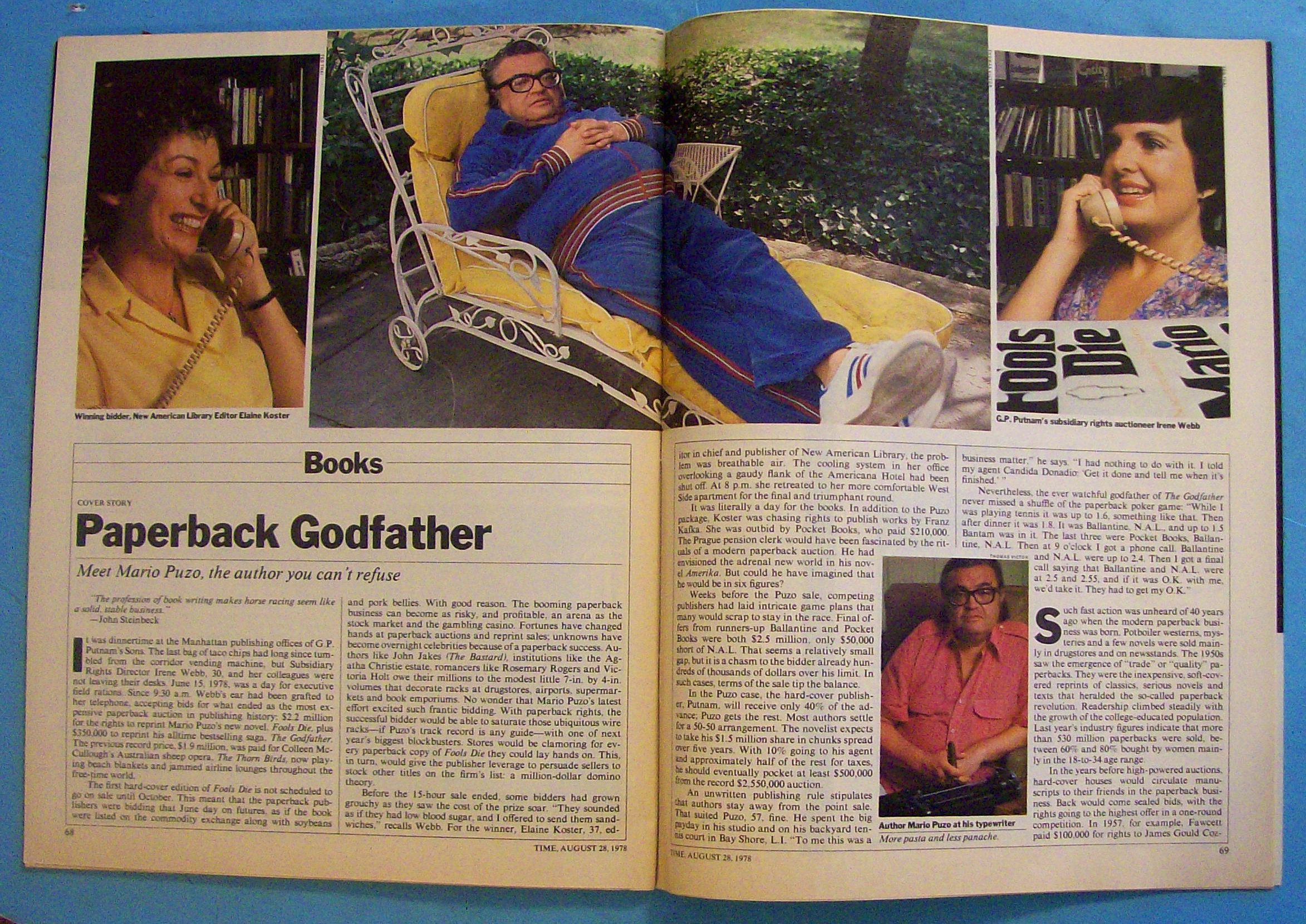 Time Magazine August 28, 1978 Mario Puzo: The Godfather