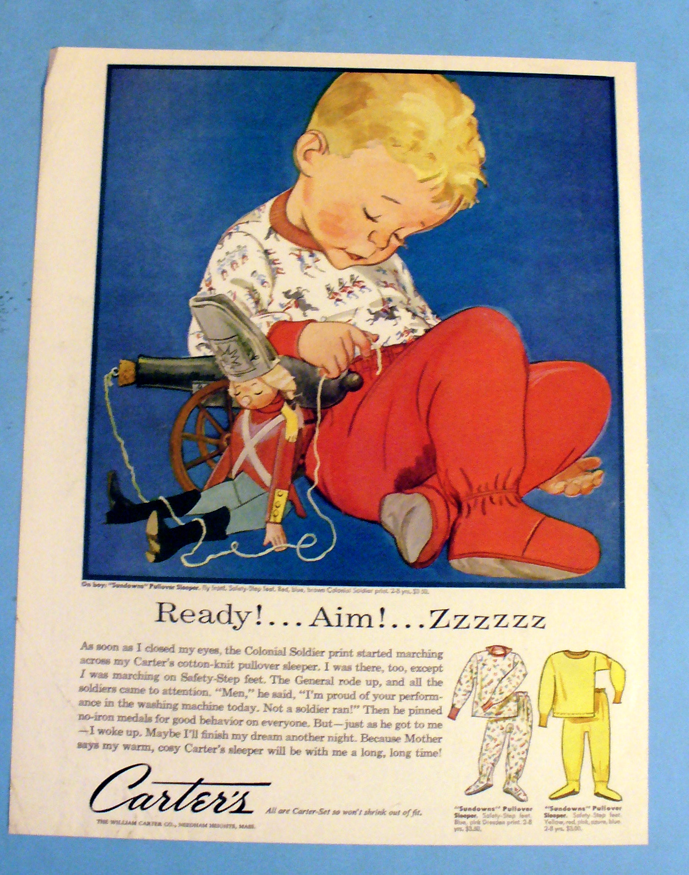 1957 Carter Sundowns Pullover Sleeper with Boy Sleeping