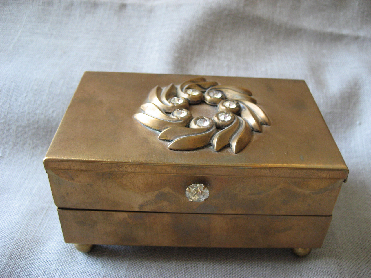 Brass Rhinestone Jewelry Box or Cigarette Cas