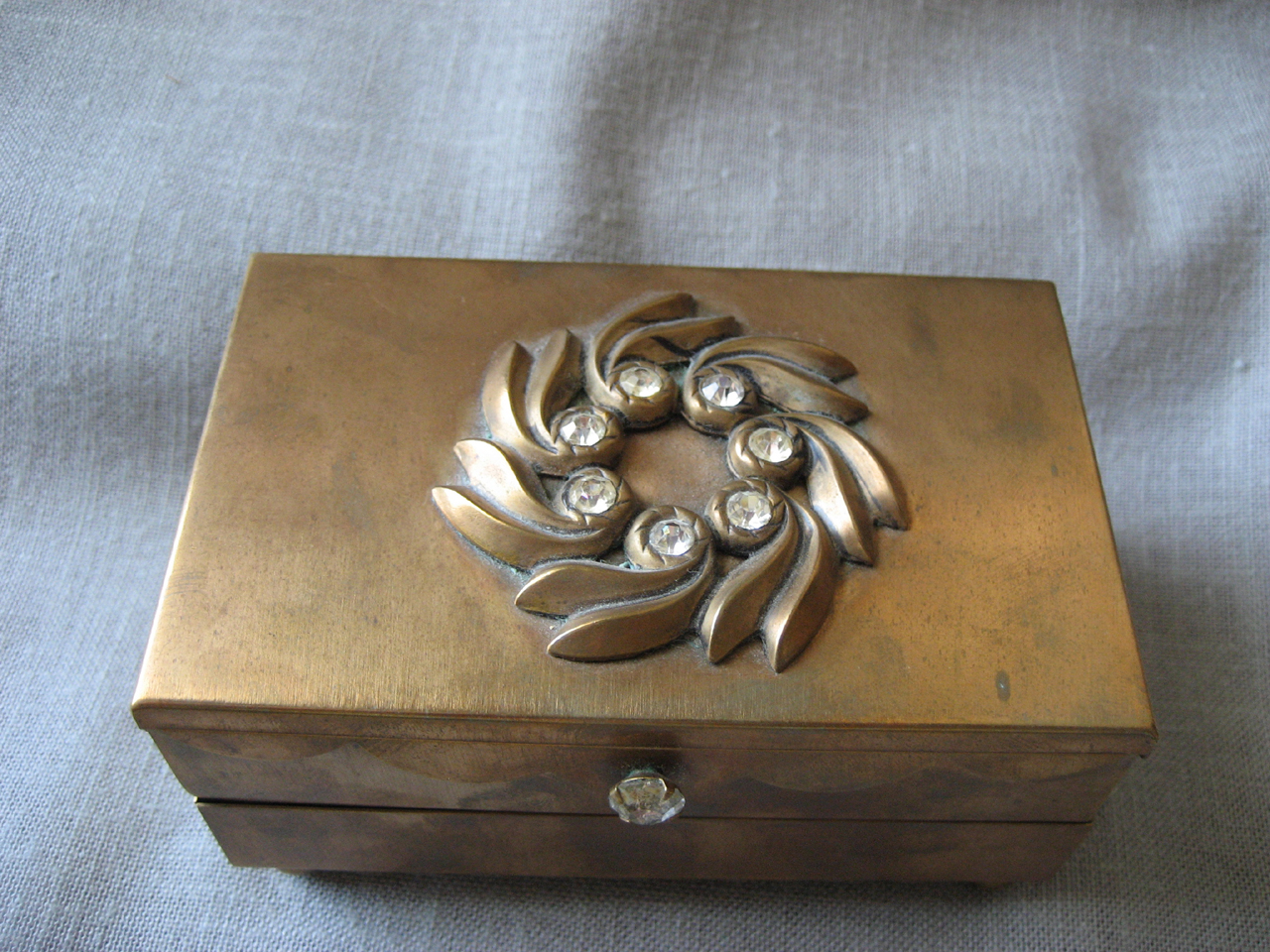 Brass Rhinestone Jewelry Box or Cigarette Cas