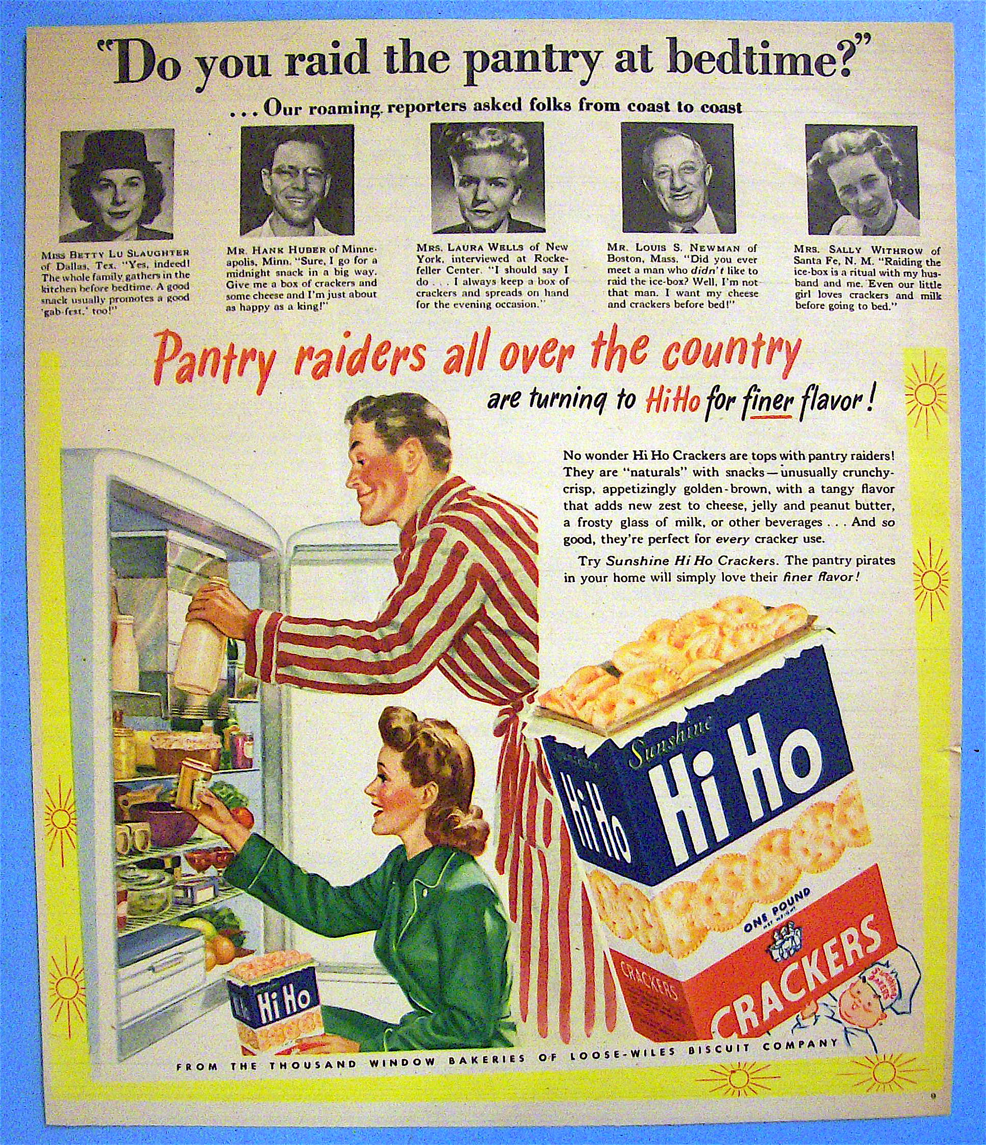 1946 Sunshine Hi Ho Crackers with Couple Snacking