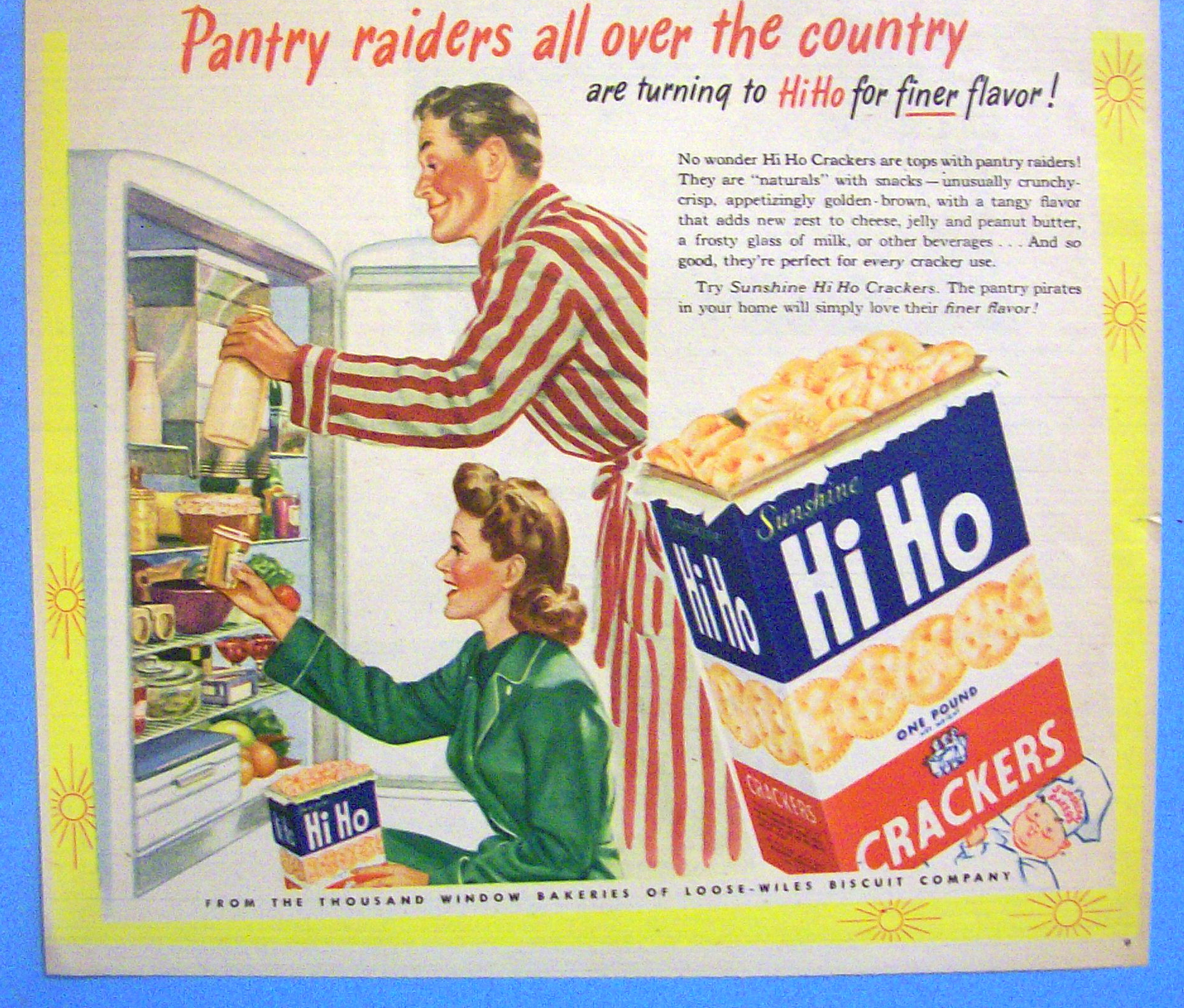 1946 Sunshine Hi Ho Crackers with Couple Snacking