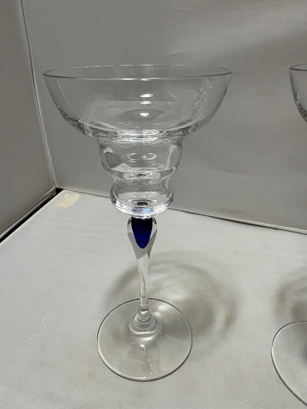 Venise Saphire Tear Drop Single Light Candleholder 2pc set by Cristal D'arques Durand France