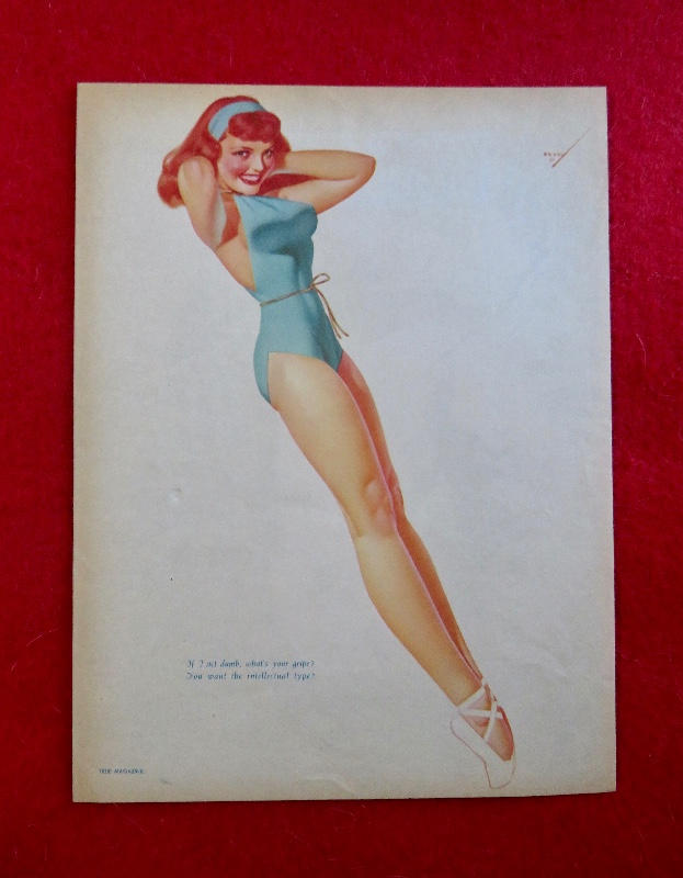 Original 1940's Sexy George Petty Girl Pin Up - Girl Wearing Green Swim Suit