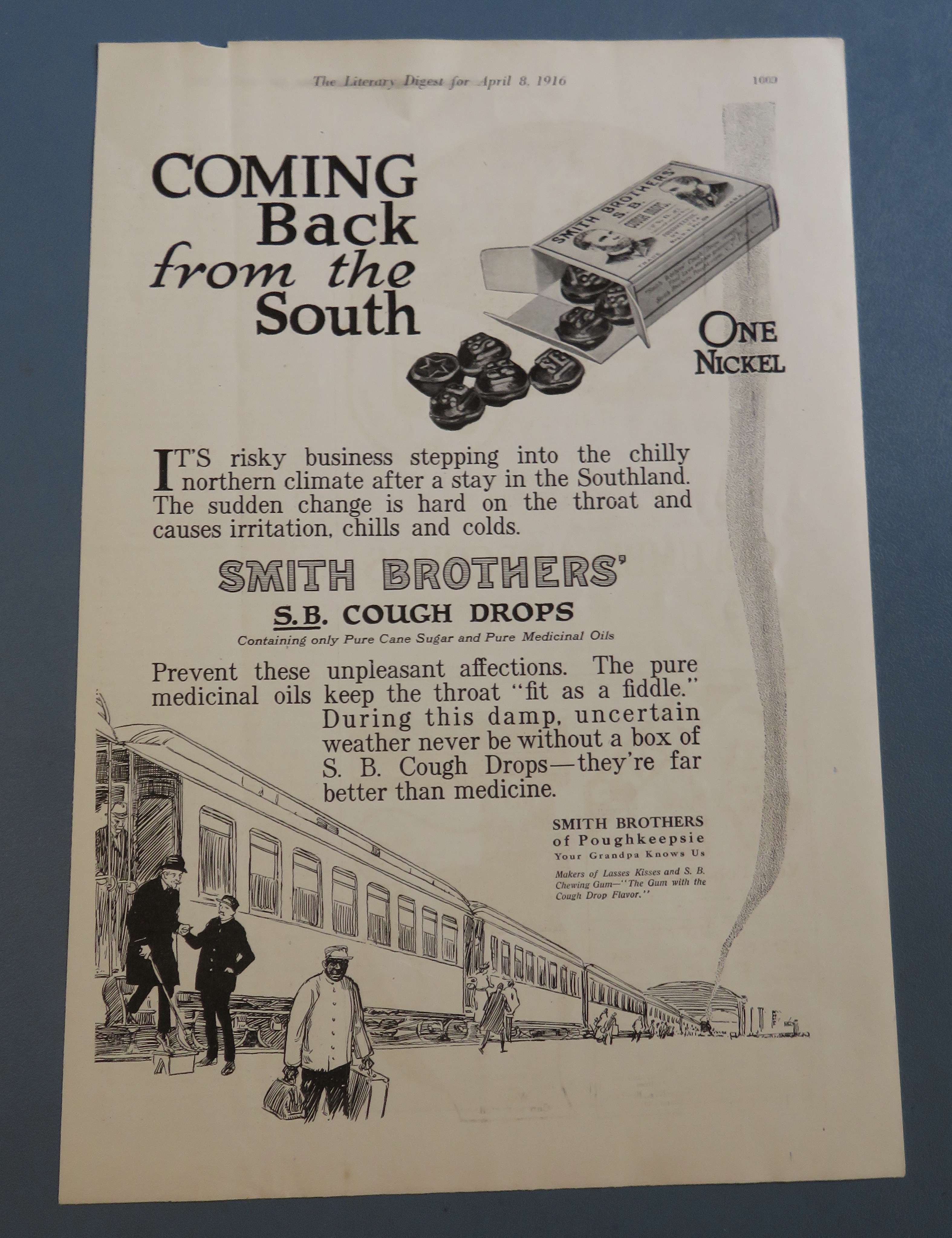 1916 Smith Brothers Cough Drops with People & Trains