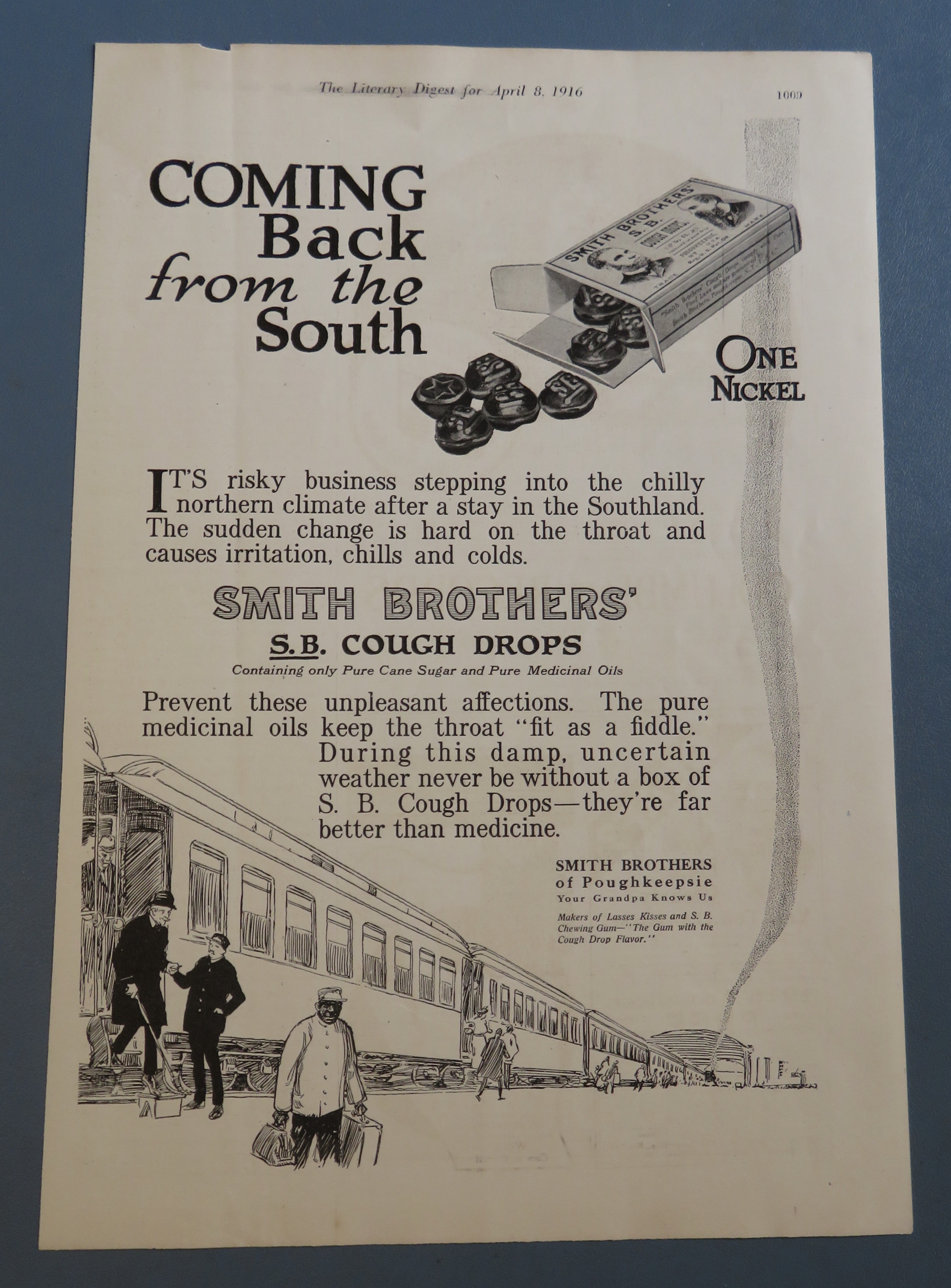 1916 Smith Brothers Cough Drops with People & Trains