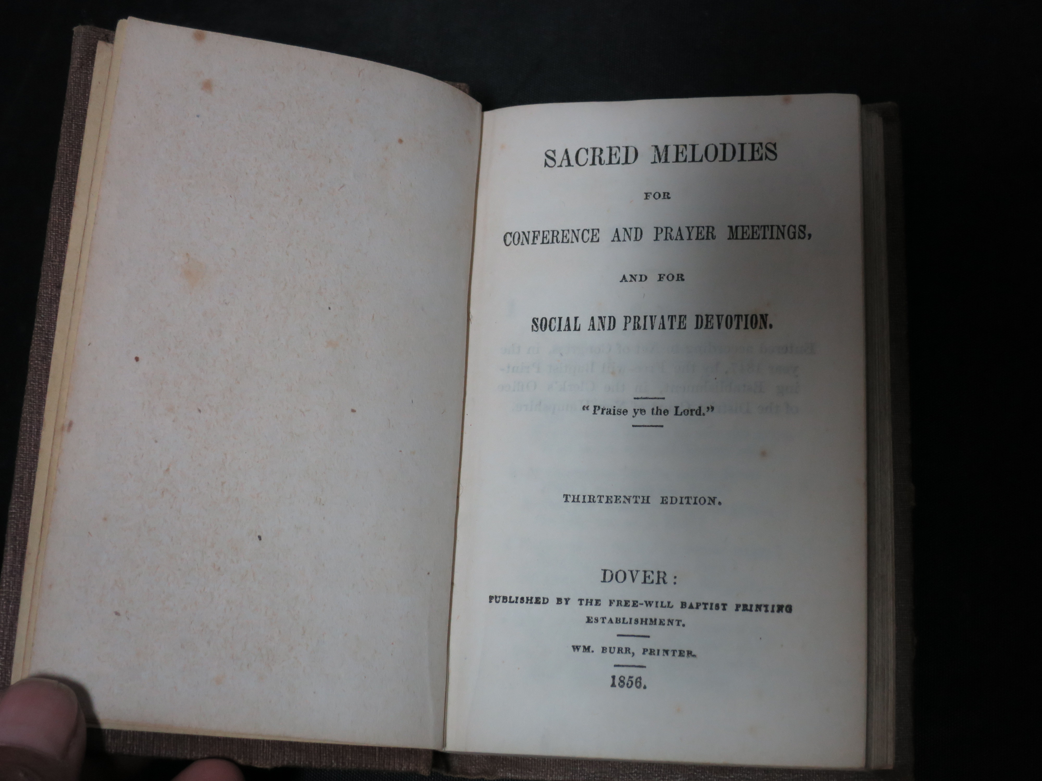 Sacred Melodies Doyer 1856 Conference and Prayer book