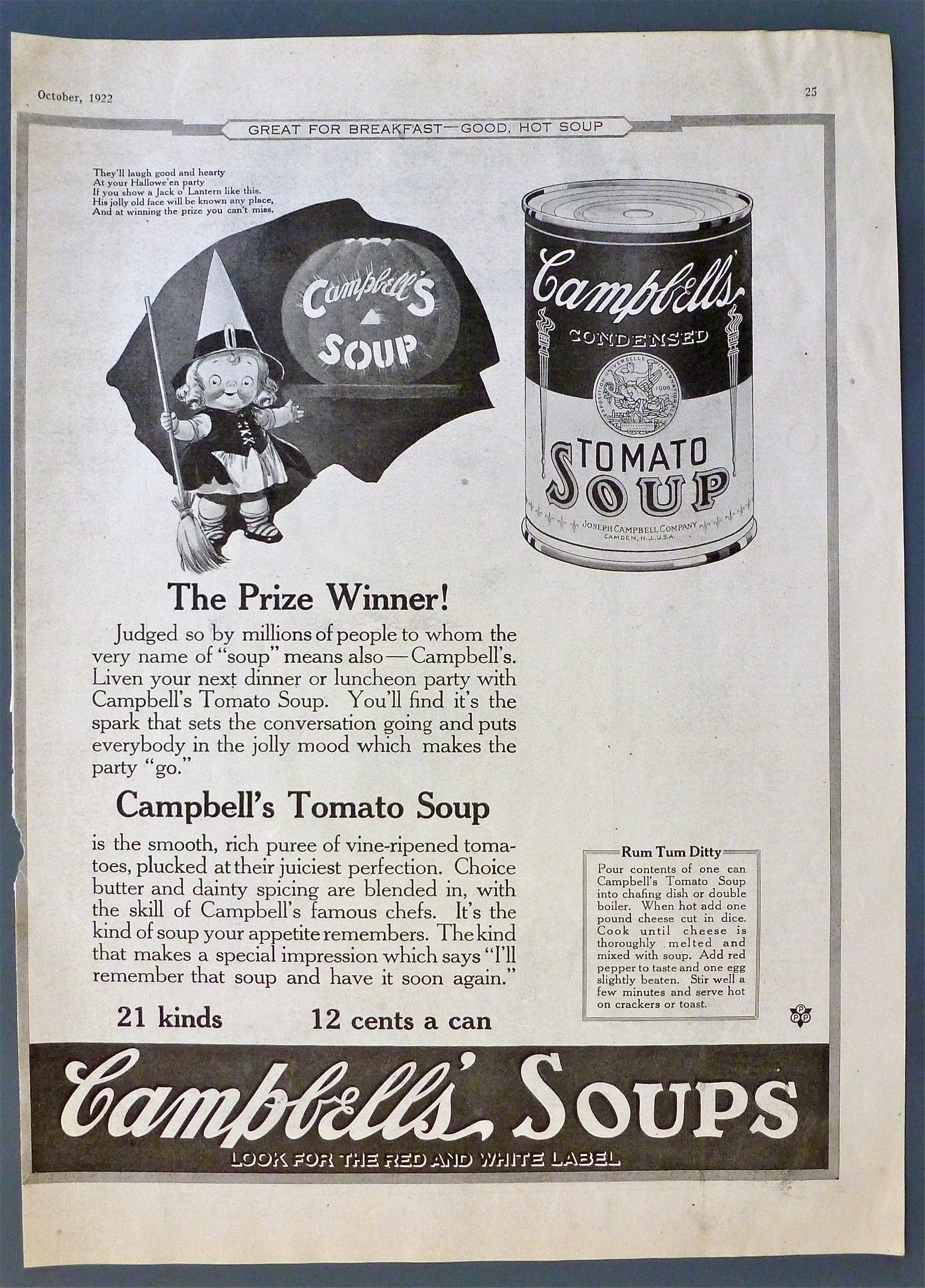 1922 Campbell's Tomato Soup w/Campbell Kid As Witch