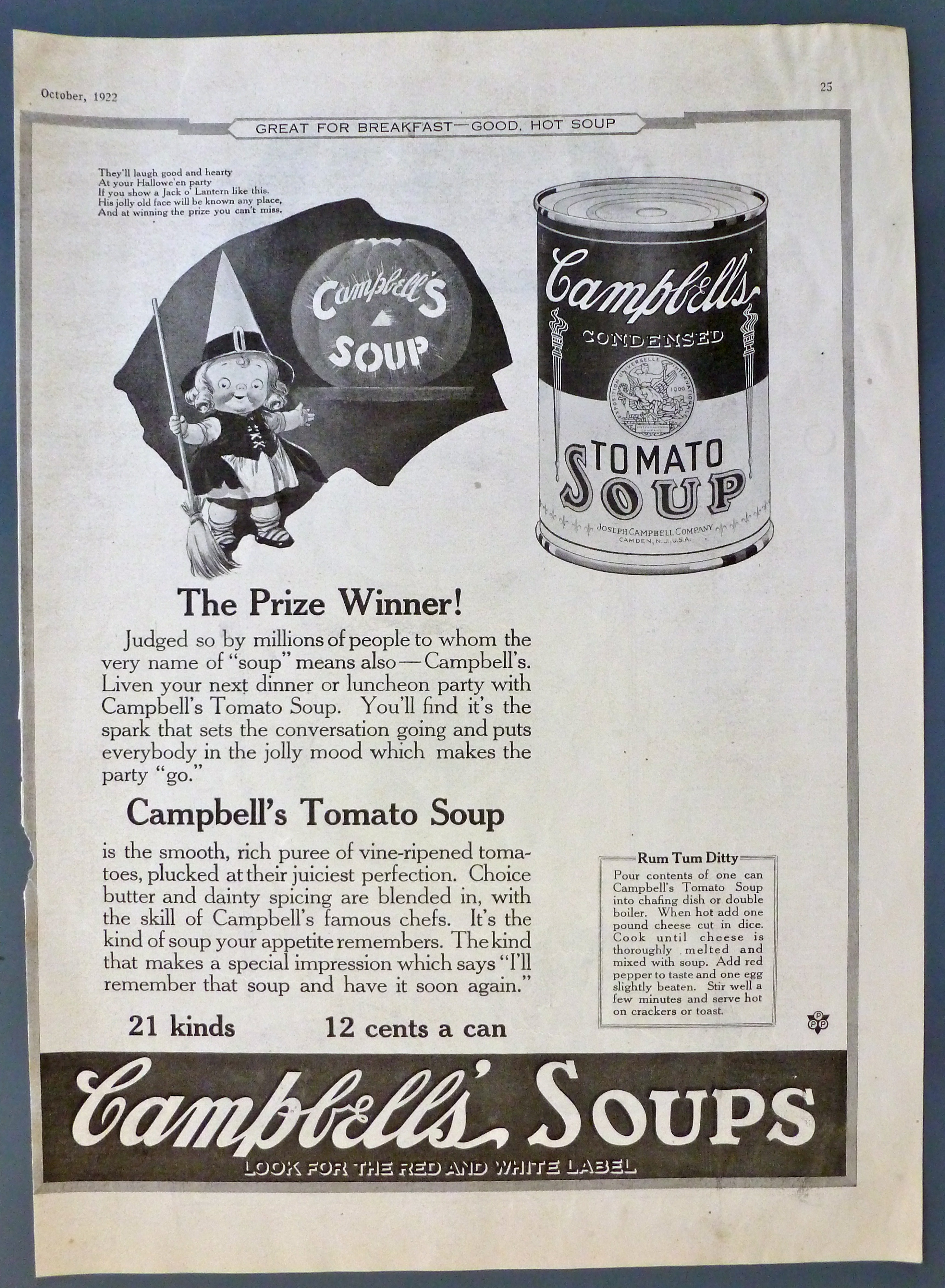 1922 Campbell's Tomato Soup w/Campbell Kid As Witch