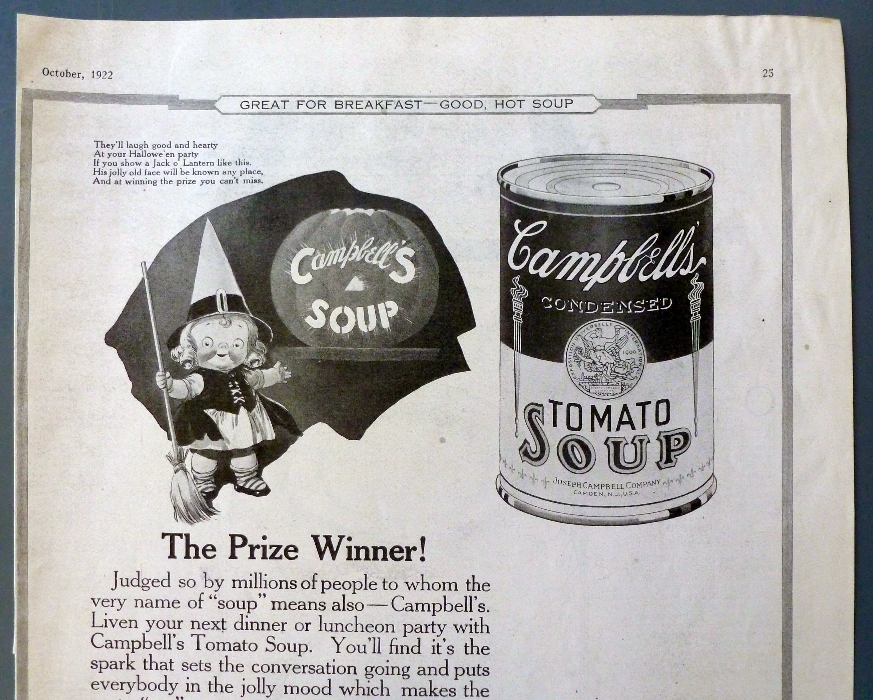 1922 Campbell's Tomato Soup w/Campbell Kid As Witch