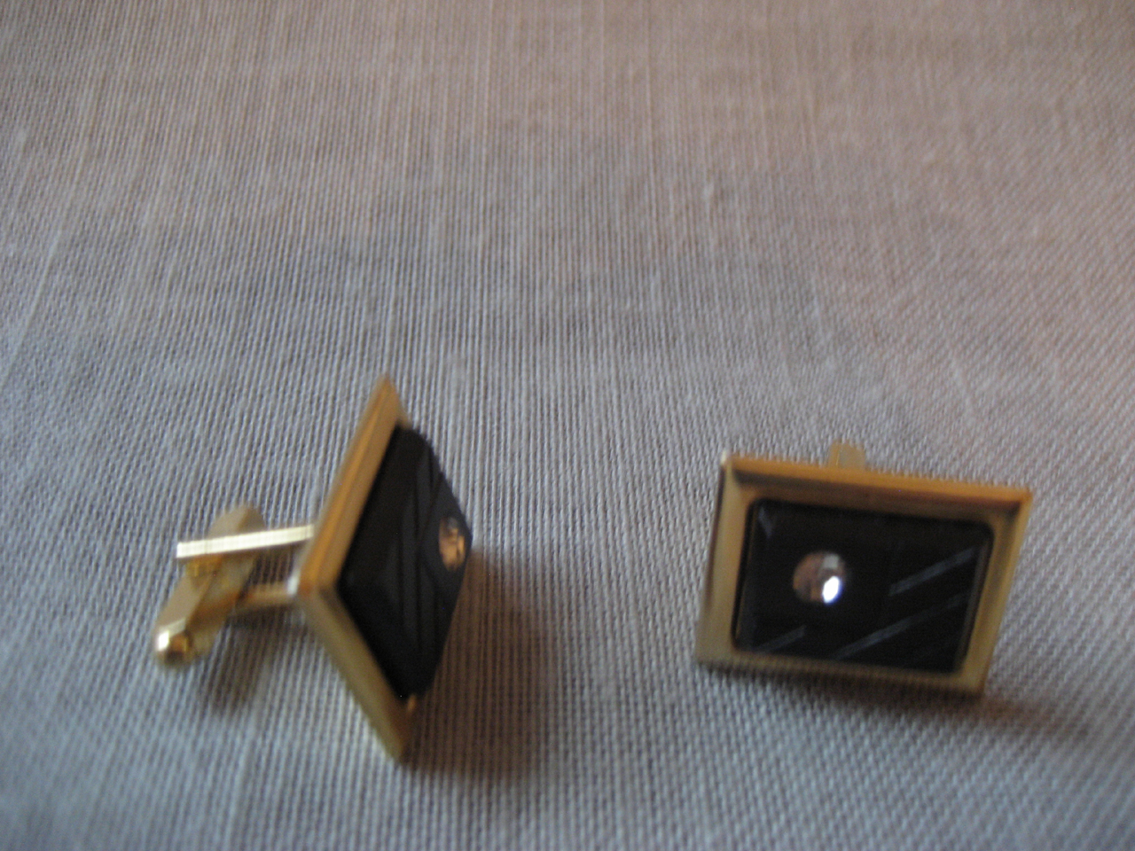 Black Plastic and Faux Diamond Cuff Links