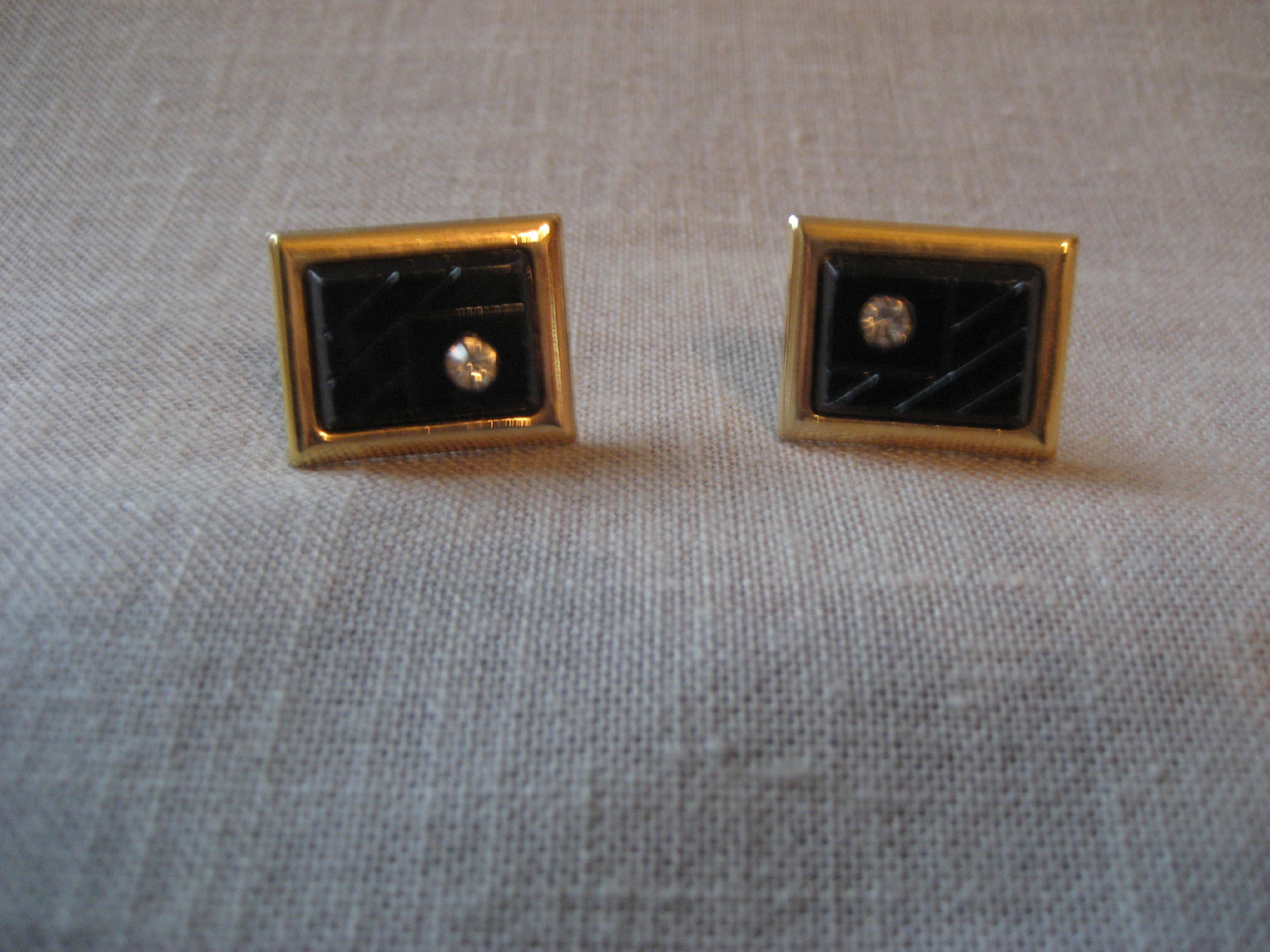 Black Plastic and Faux Diamond Cuff Links