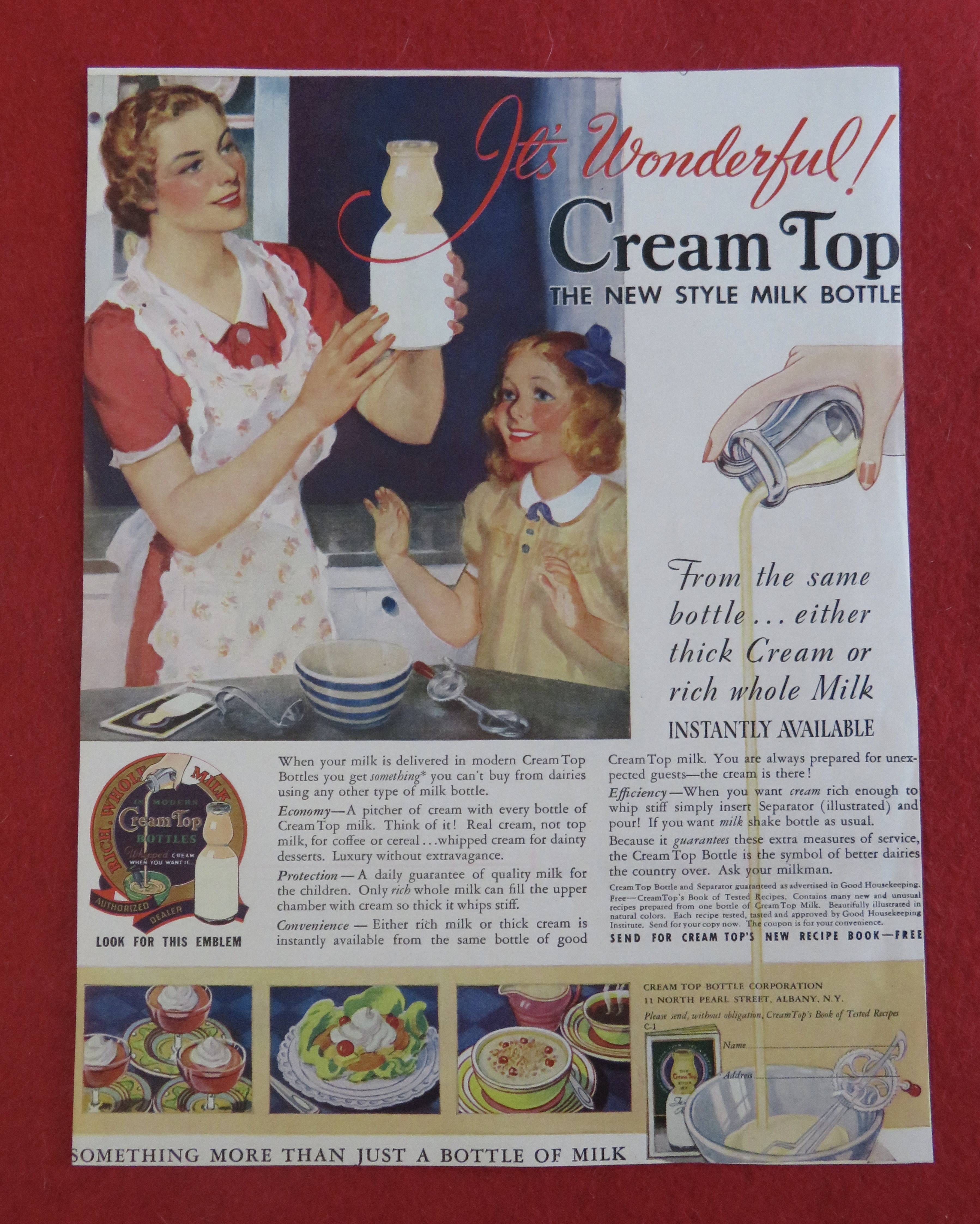 1938 Cream Top Milk Bottle with Woman Holding Bottle