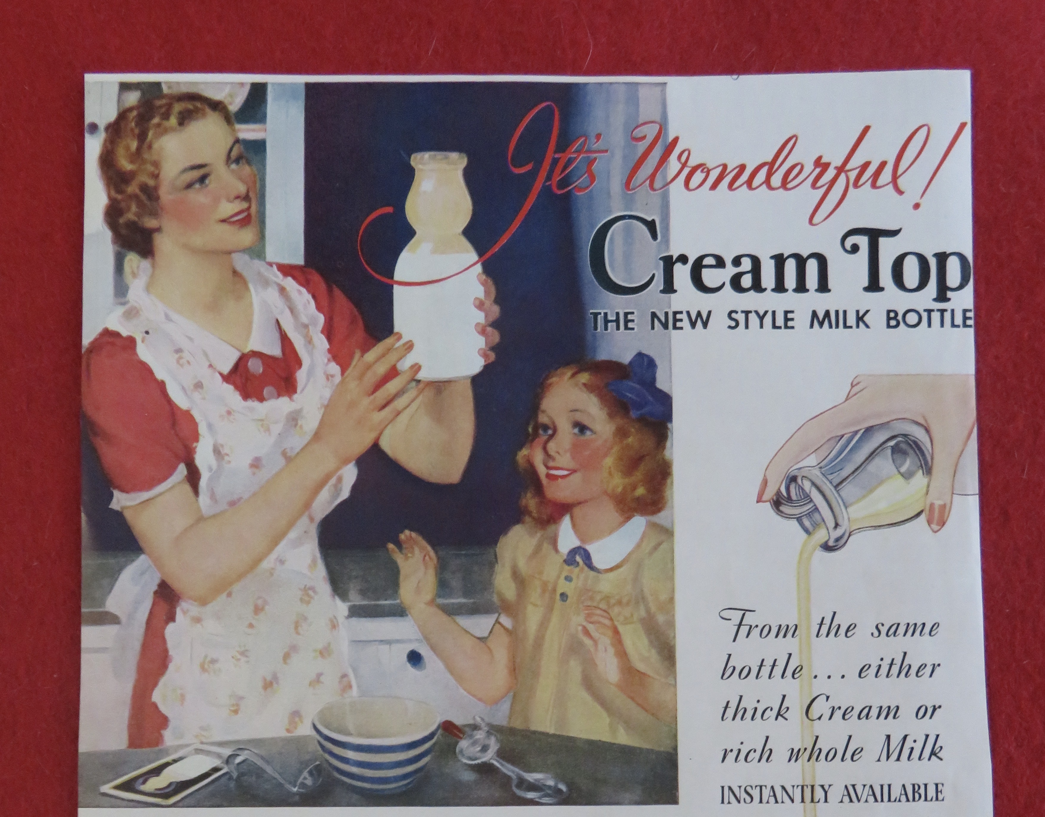 1938 Cream Top Milk Bottle with Woman Holding Bottle