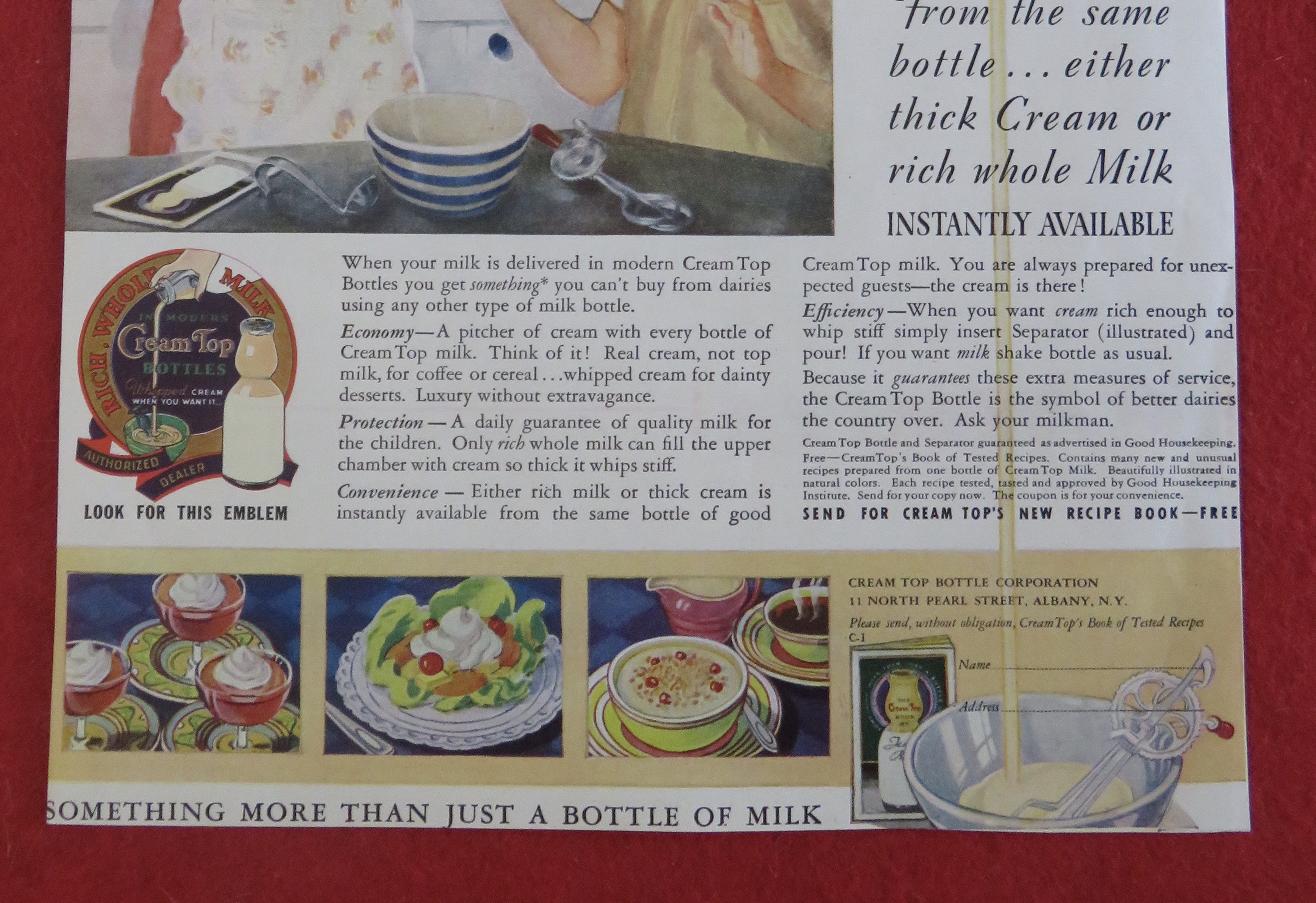 1938 Cream Top Milk Bottle with Woman Holding Bottle