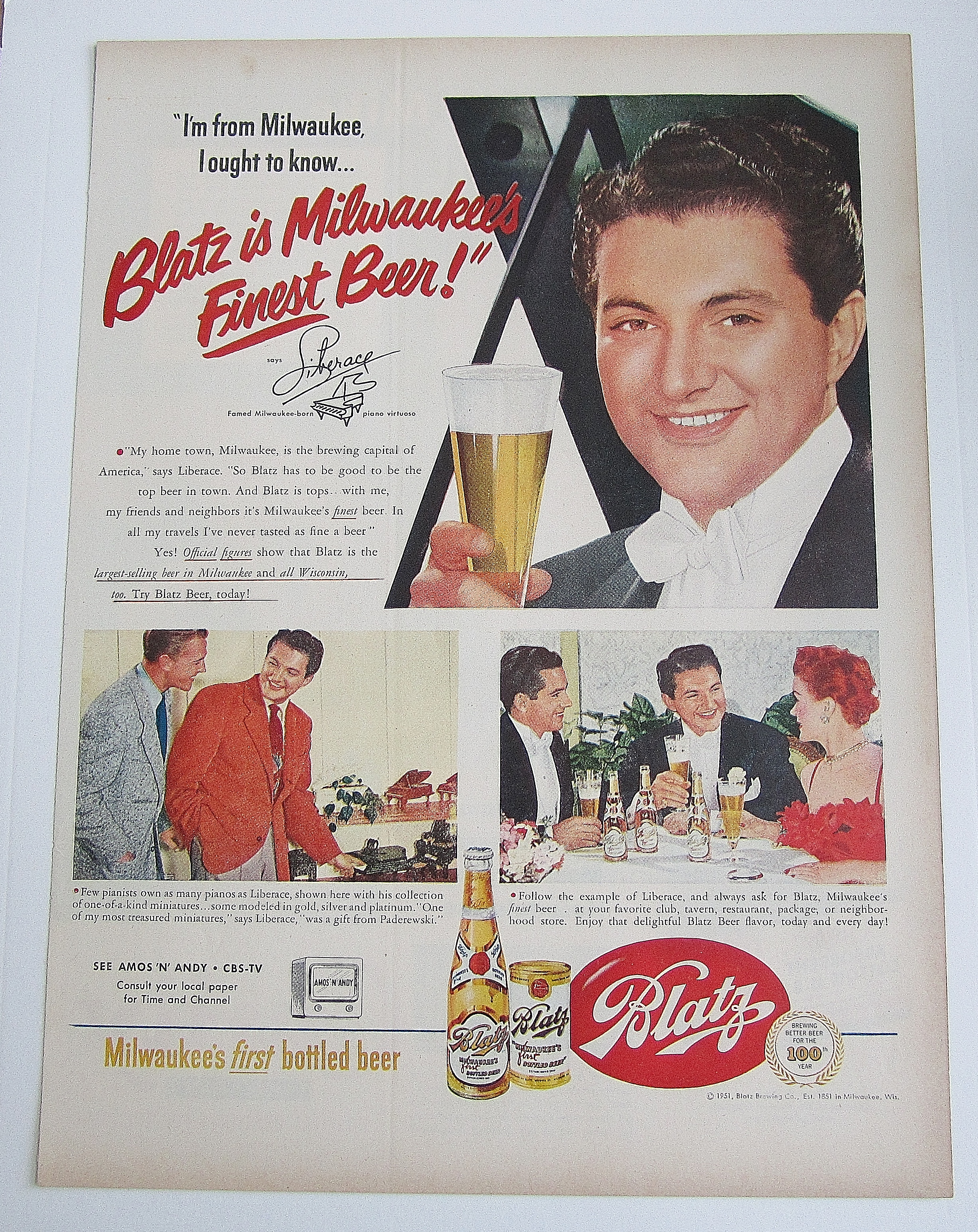 1951 Blatz Beer With Piano Player Liberace