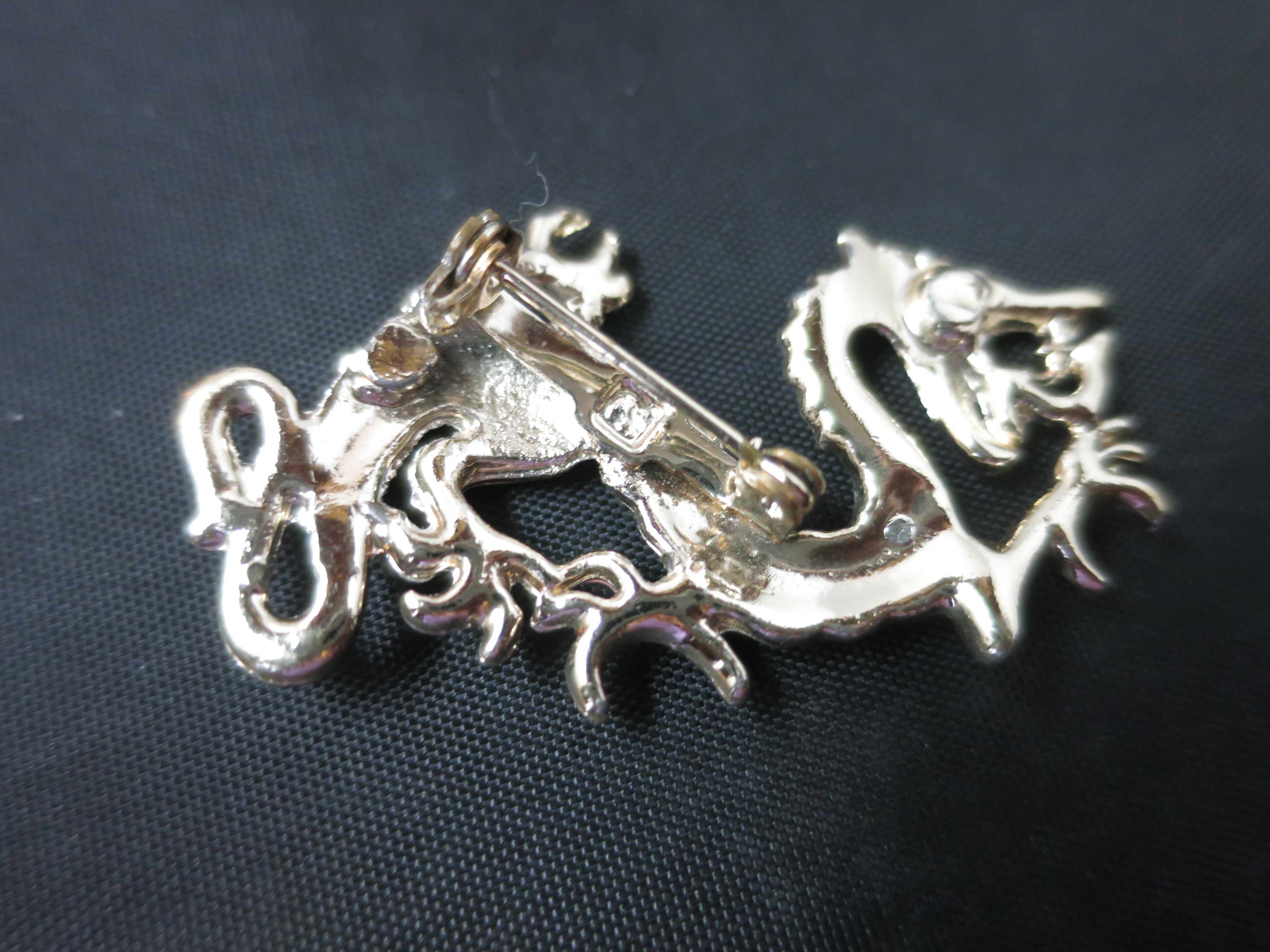 Dragon Pink Enamel Rhinestone Pin Brooch Unsigned