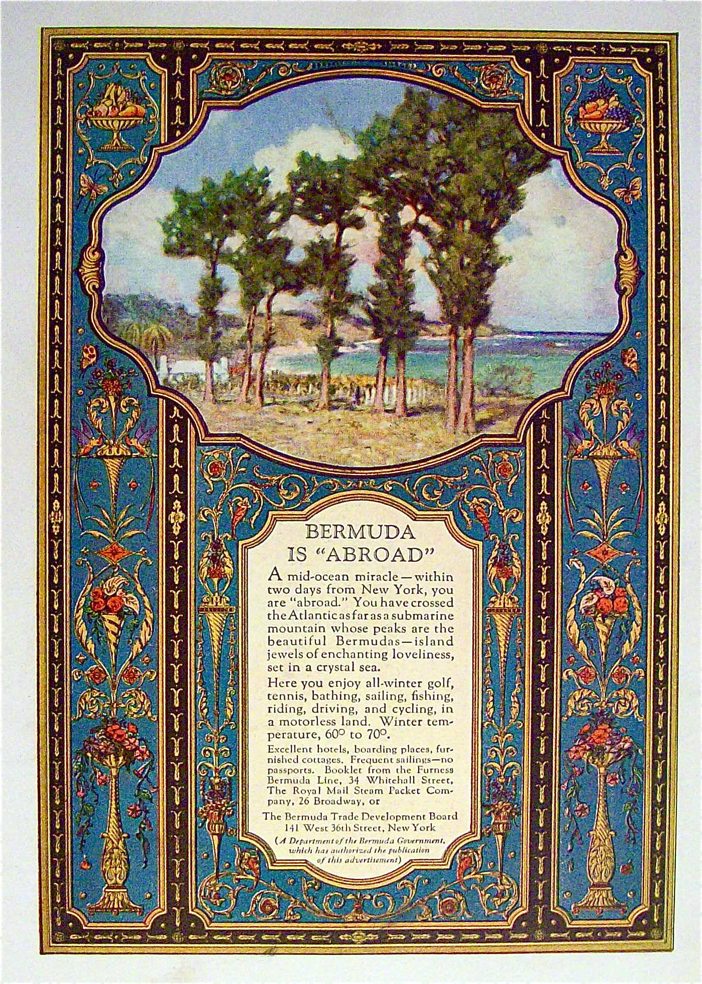 1924 Bermuda Trade Board with Lovely Tree Scene