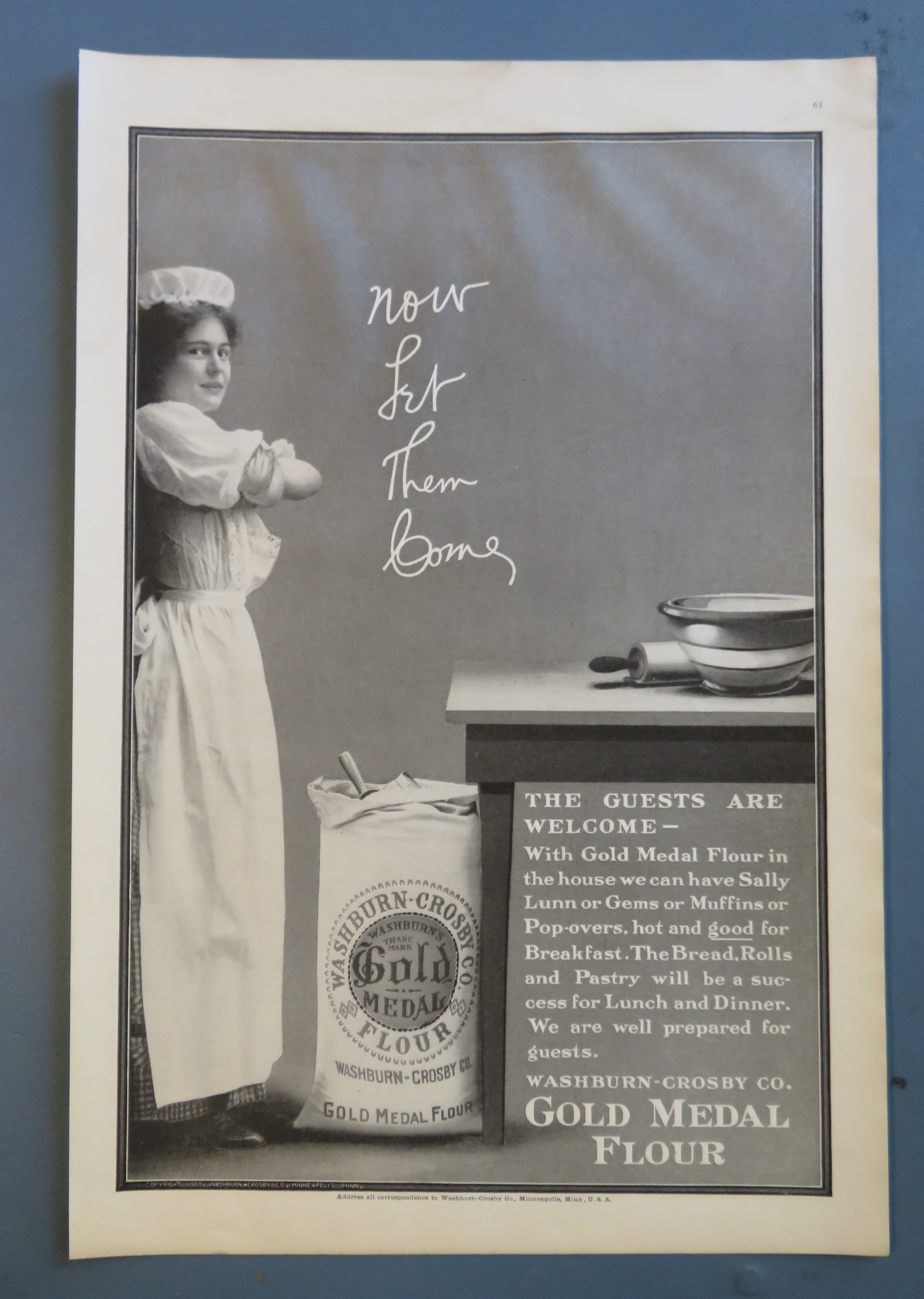 1908 Gold Medal Flour with Woman Standing by Flour