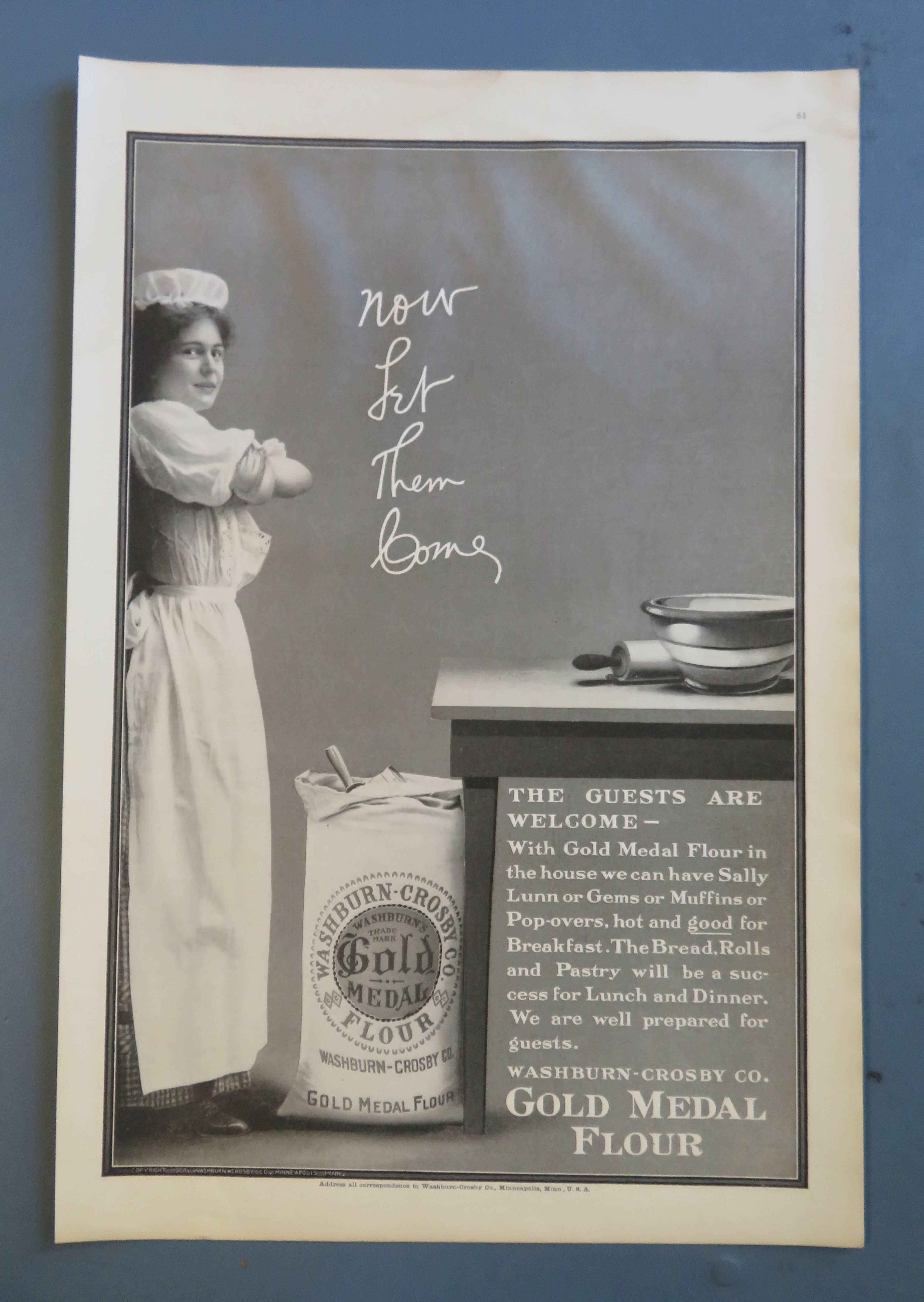 1908 Gold Medal Flour with Woman Standing by Flour