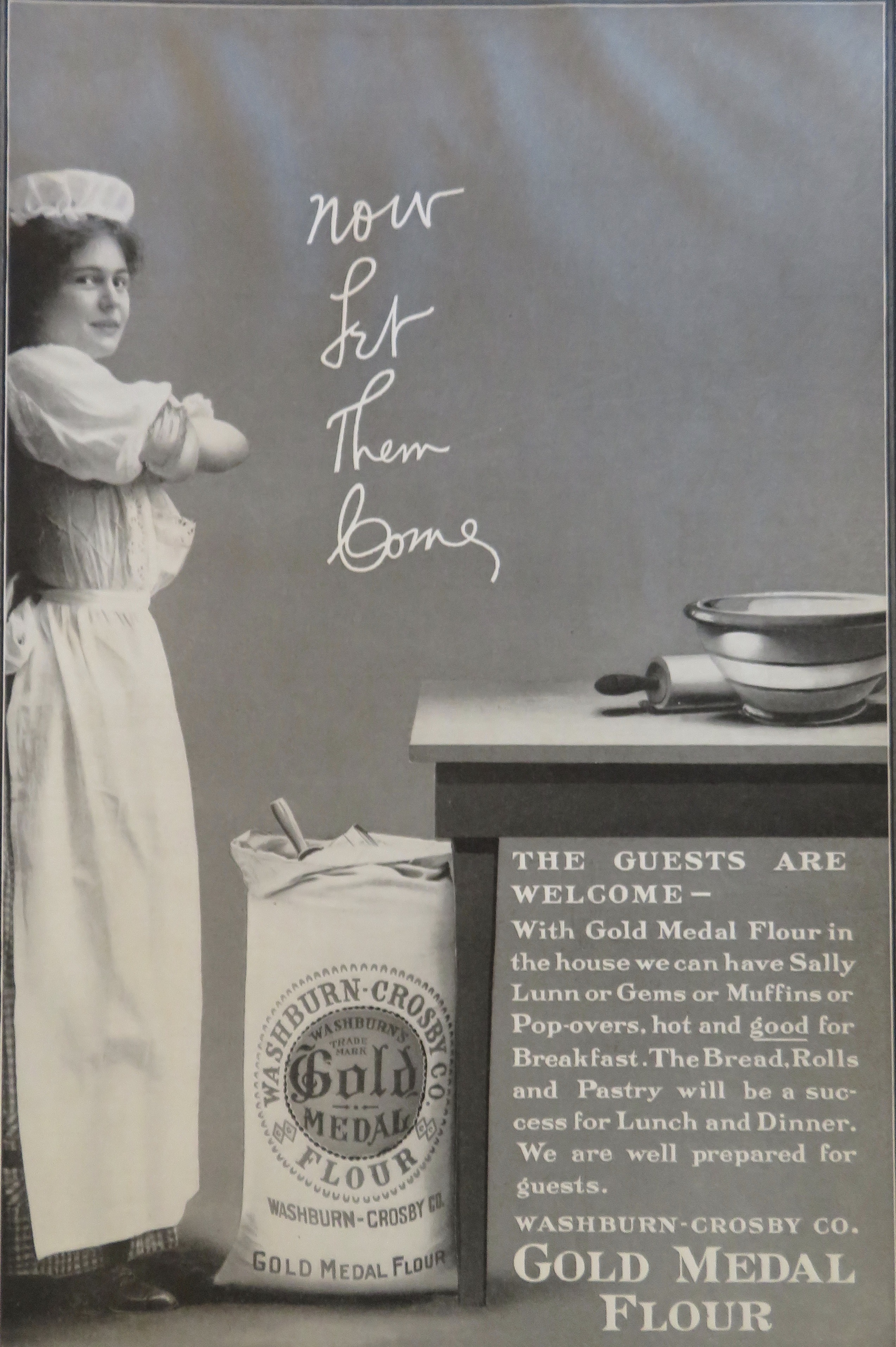 1908 Gold Medal Flour with Woman Standing by Flour