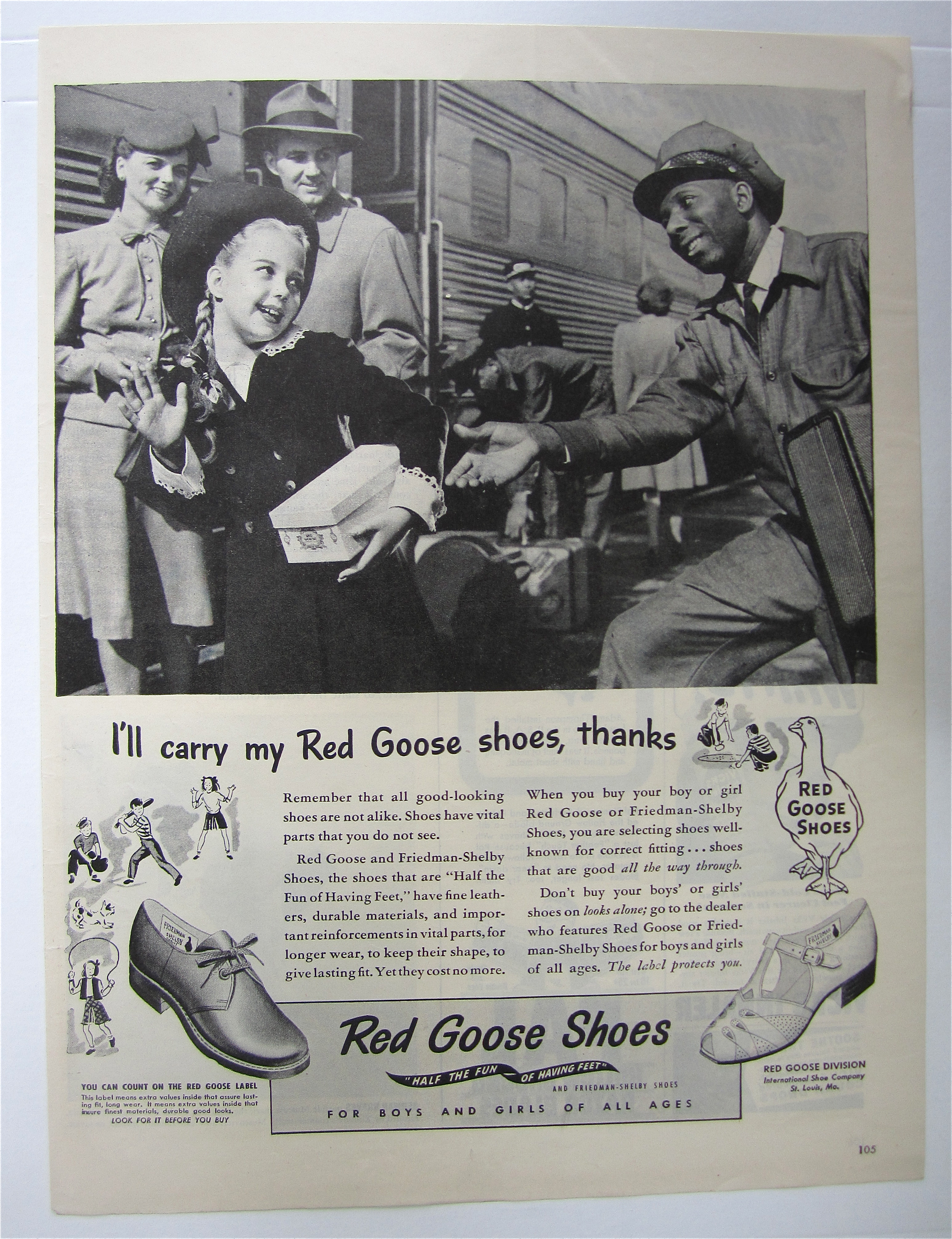 1945 Red Goose Shoes with Little Girl & Porter