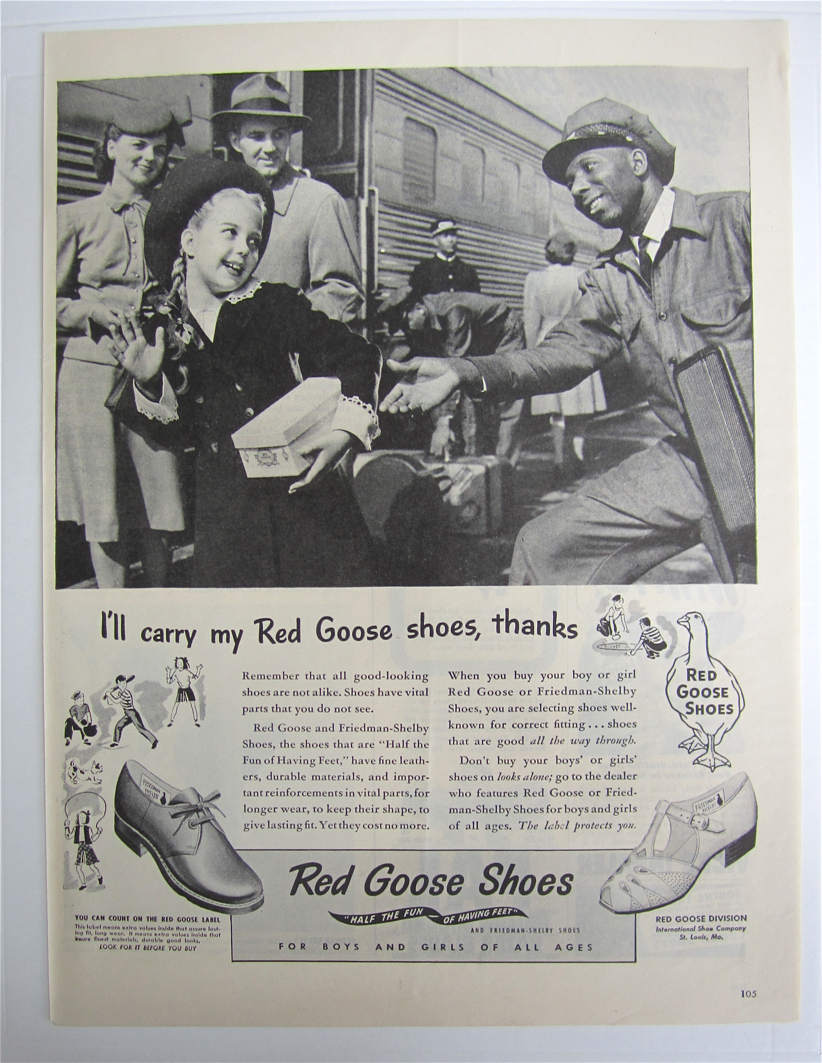 1945 Red Goose Shoes with Little Girl & Porter