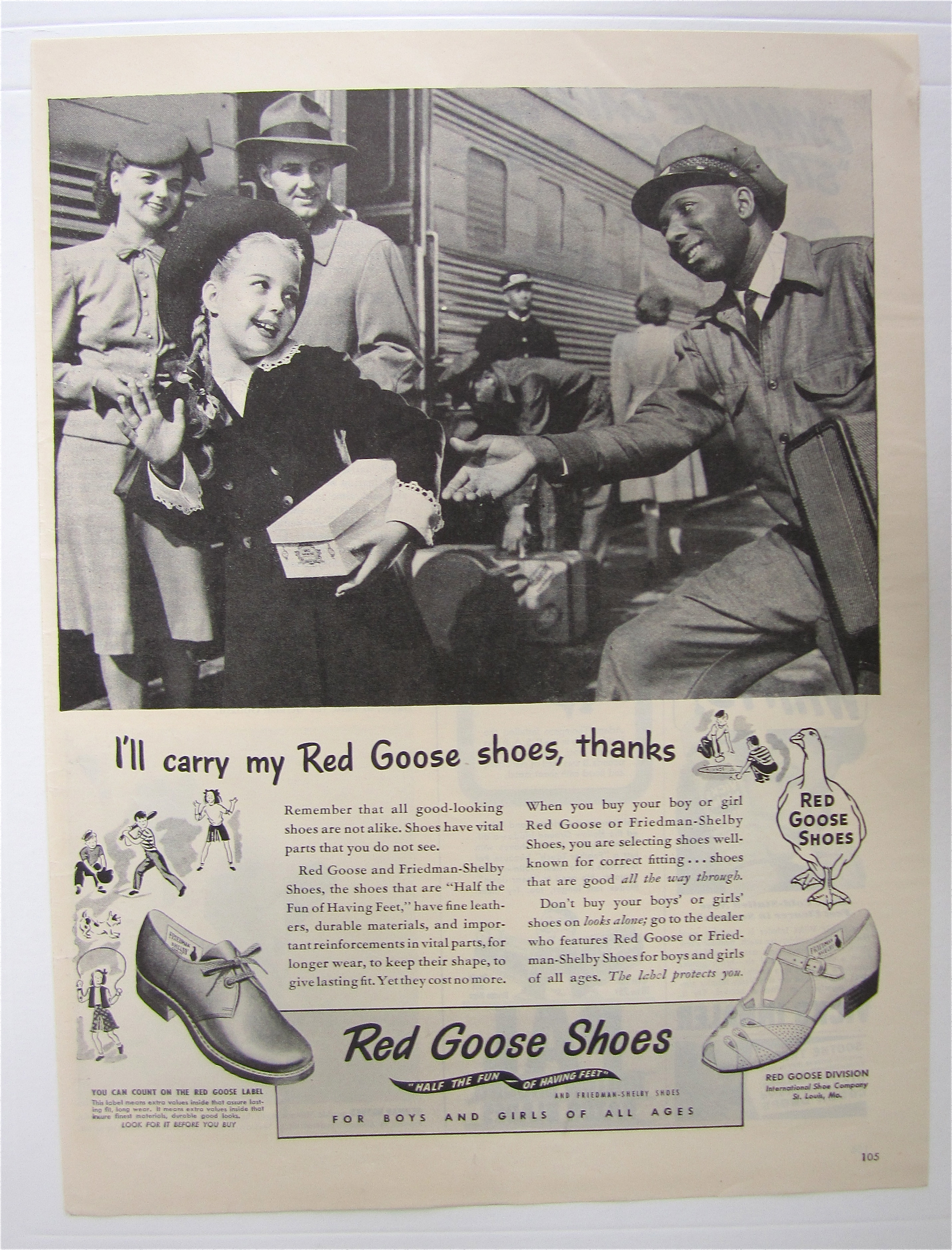 1945 Red Goose Shoes with Little Girl & Porter