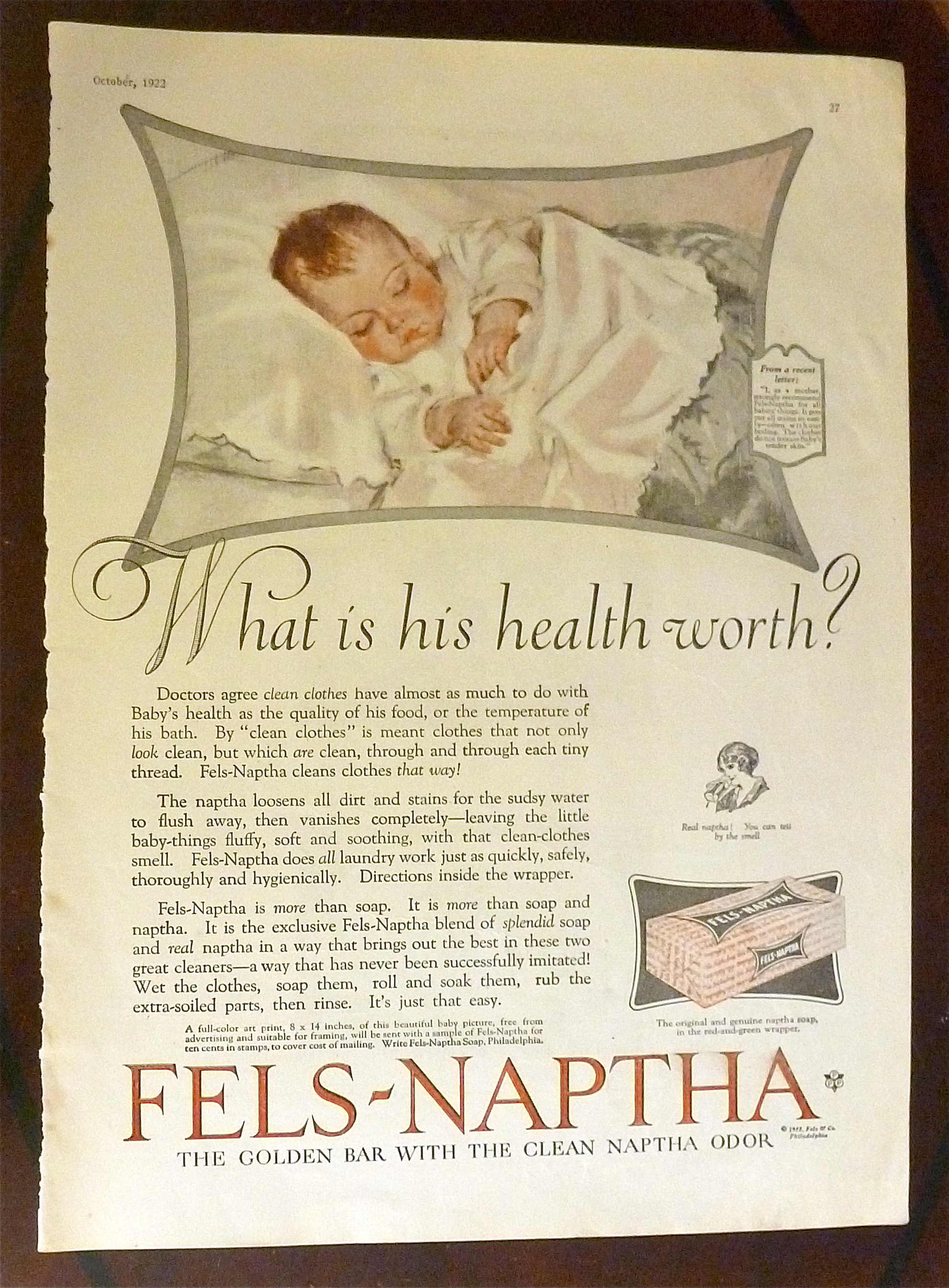 1922 Fels Naptha Soap with Little Baby Sleeping