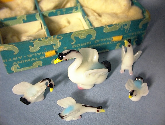Old hand blown glass birds in original box