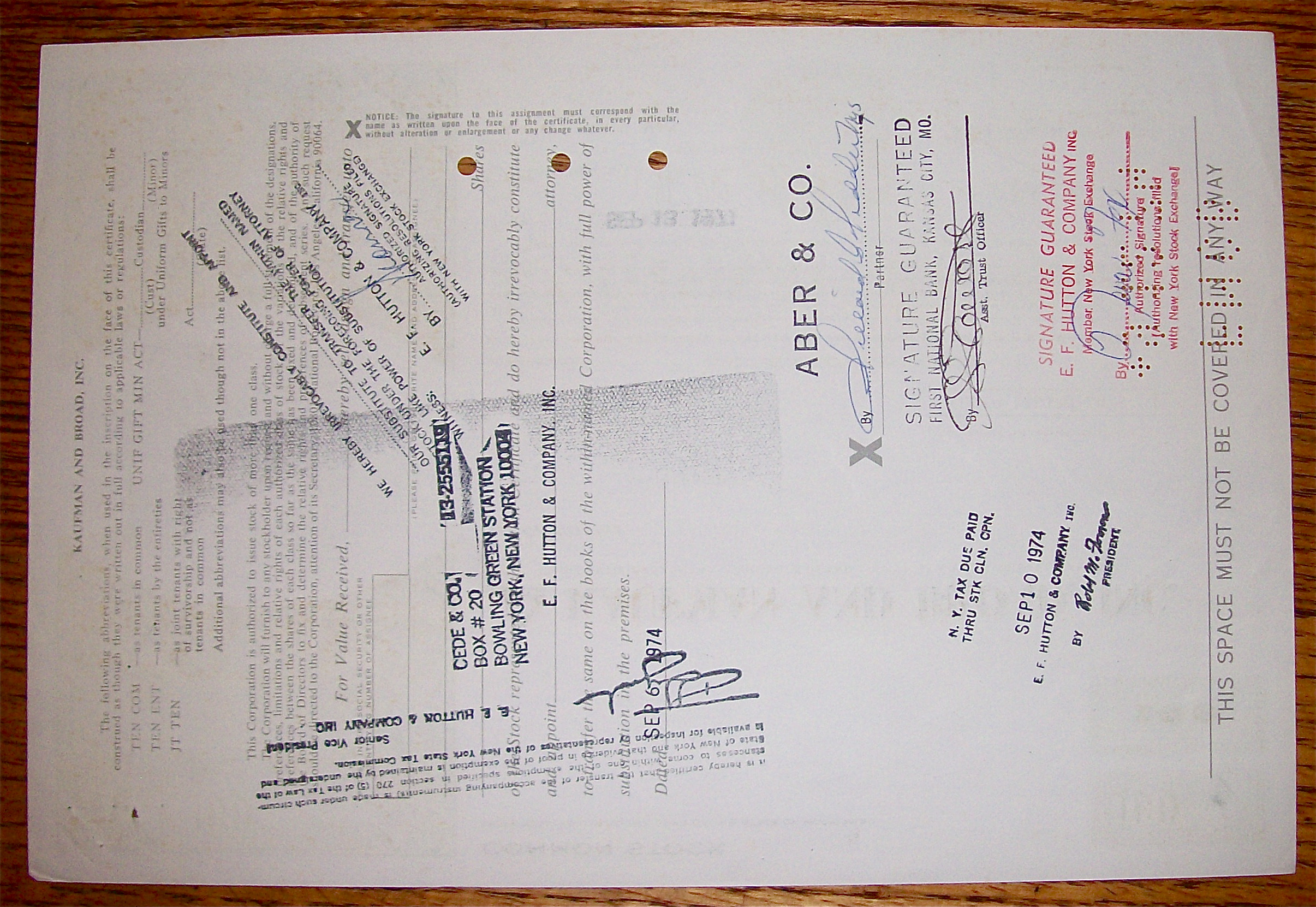 1971 Kaufman & Broad Inc Stock Certificate