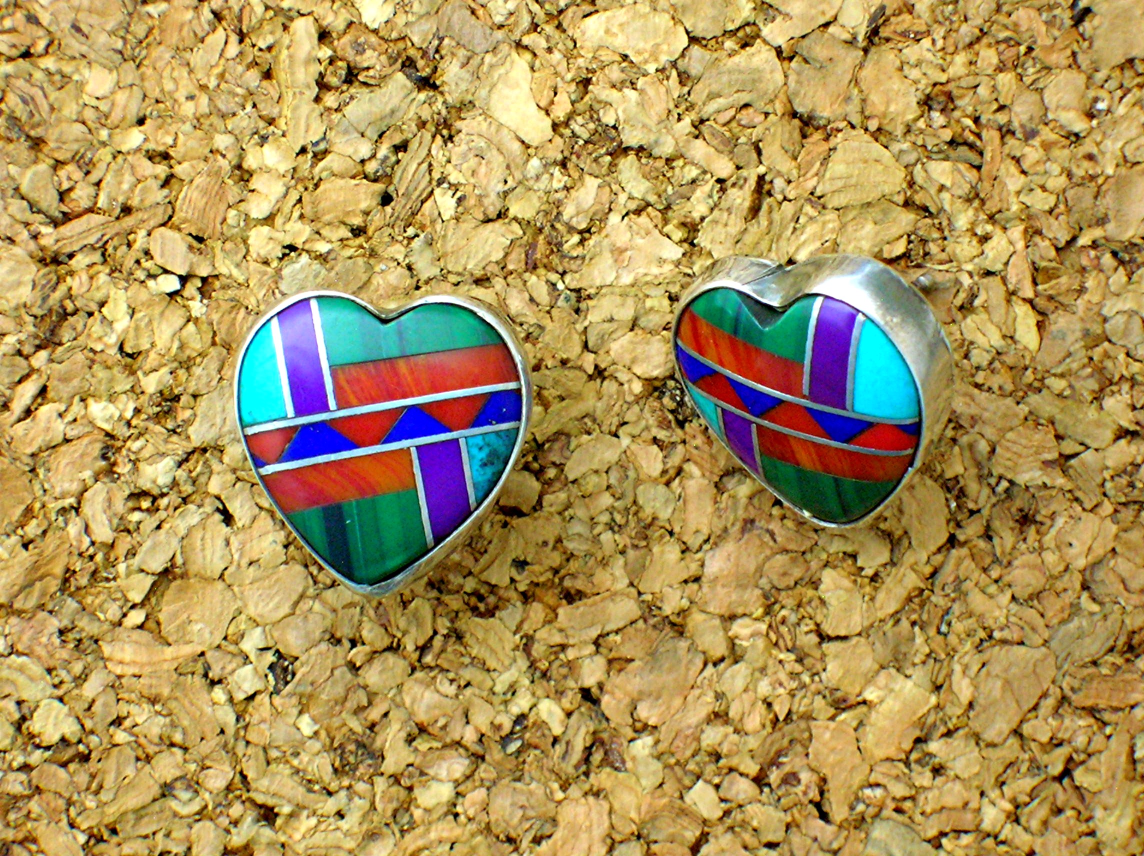 Native American Sterling Silver Inlaid Heart Post