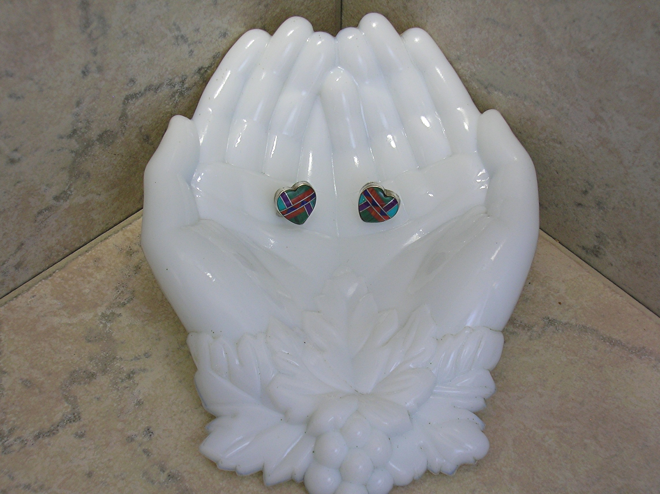 Native American Sterling Silver Inlaid Heart Post