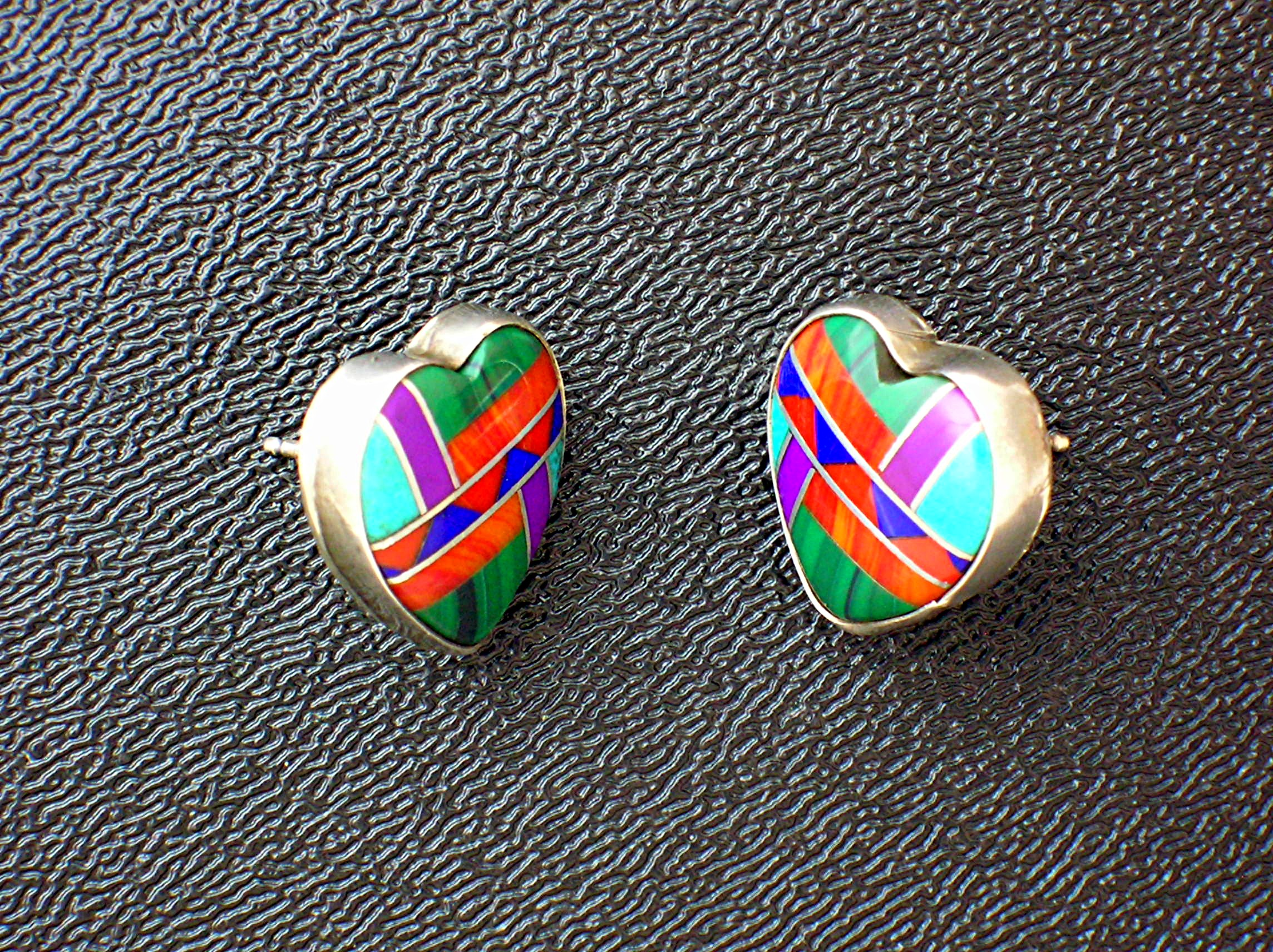 Native American Sterling Silver Inlaid Heart Post