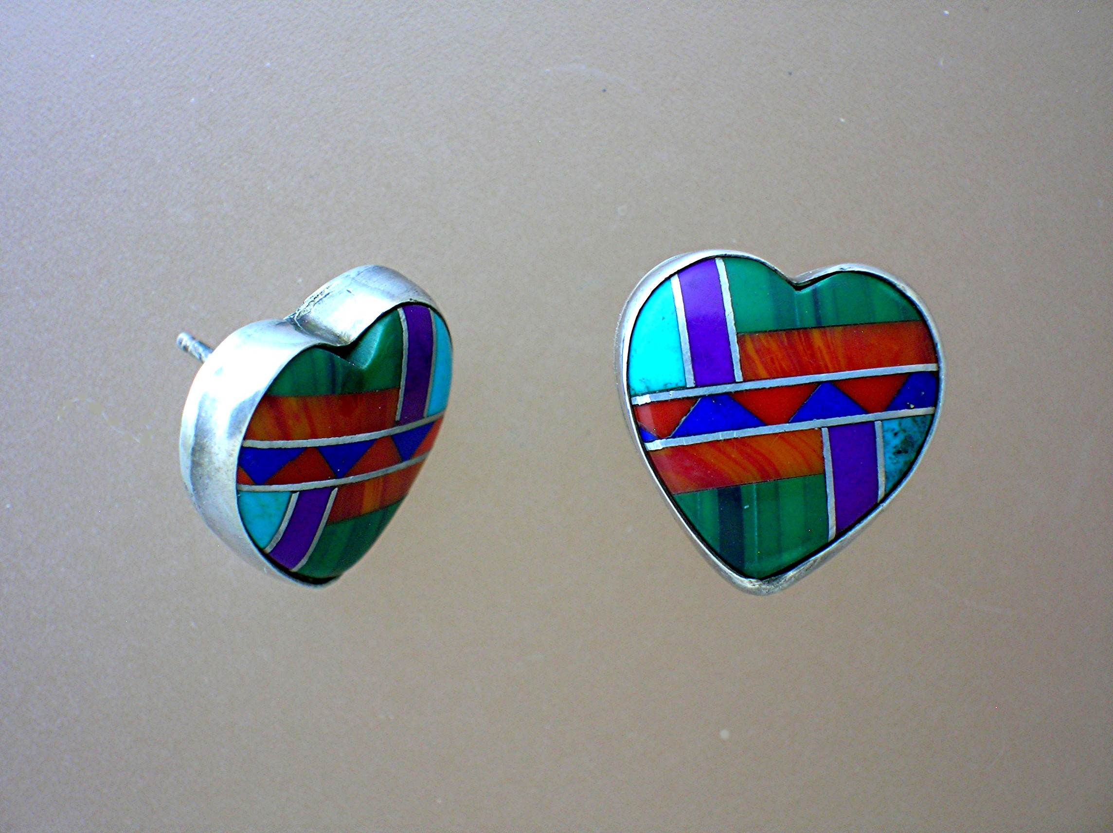 Native American Sterling Silver Inlaid Heart Post