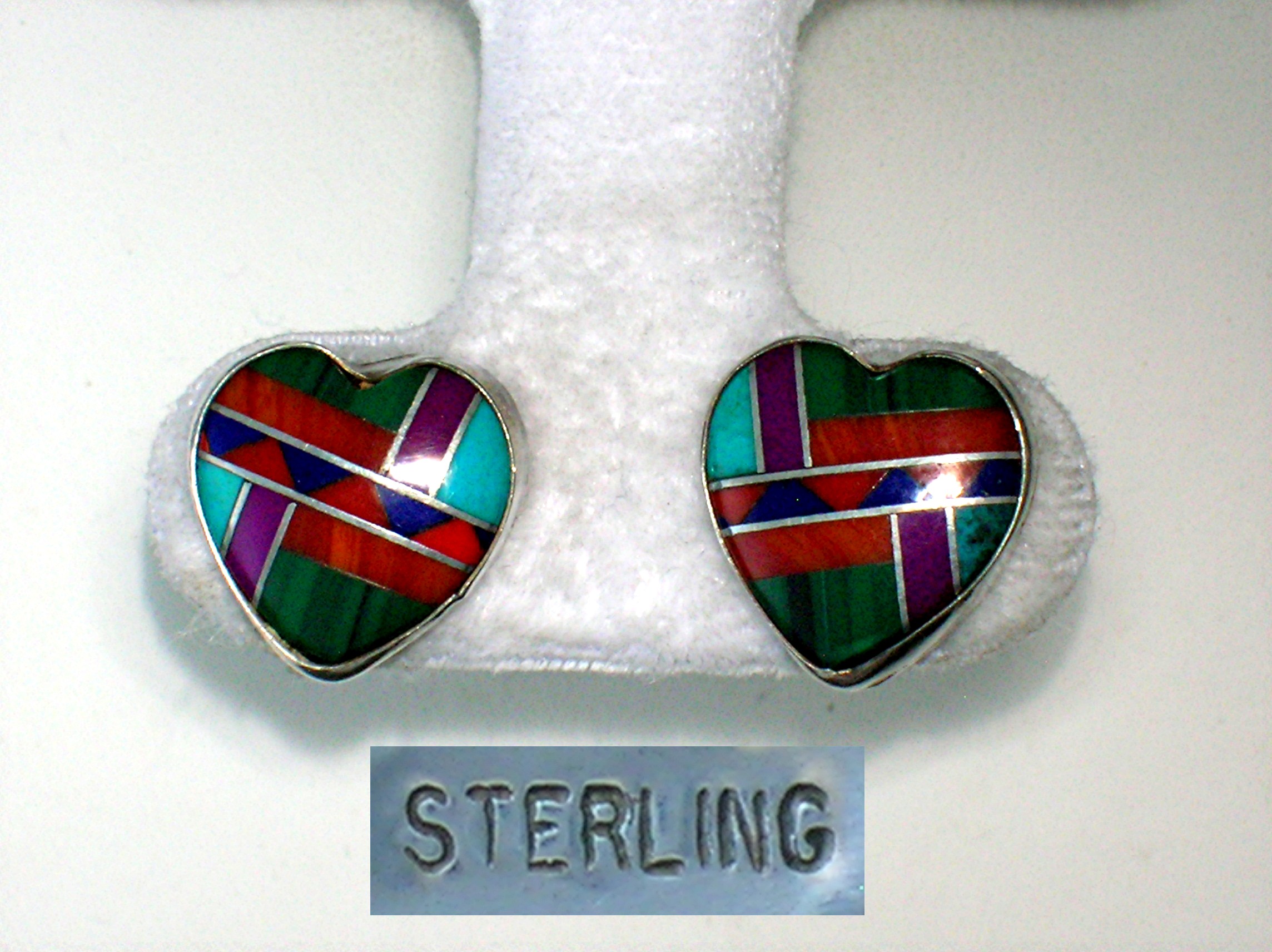 Native American Sterling Silver Inlaid Heart Post