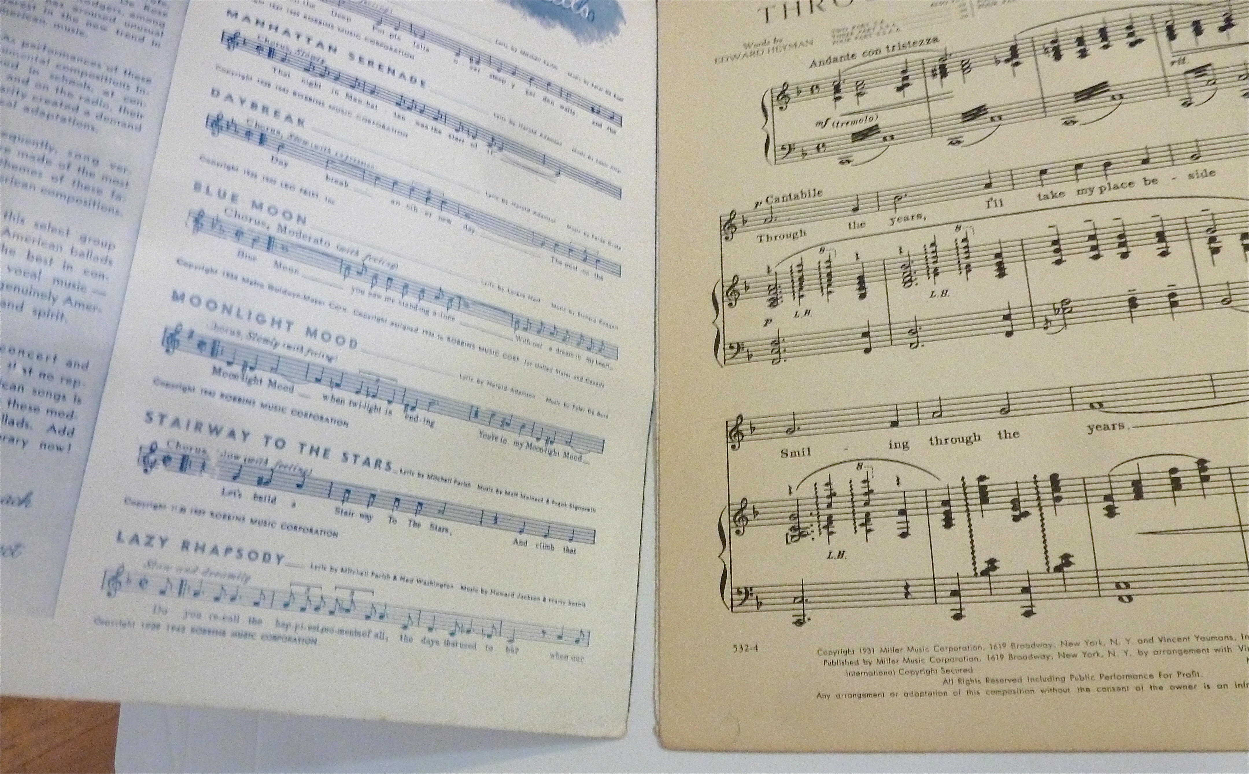 Sheet Music For 1931 Through The Years