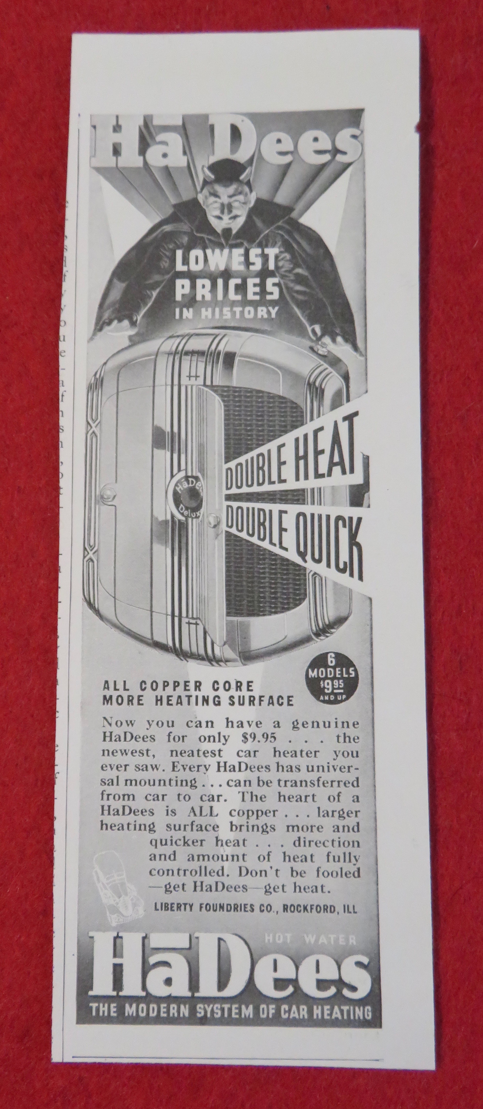 1936 Ha Dees Car Heating with Copper Core Heating