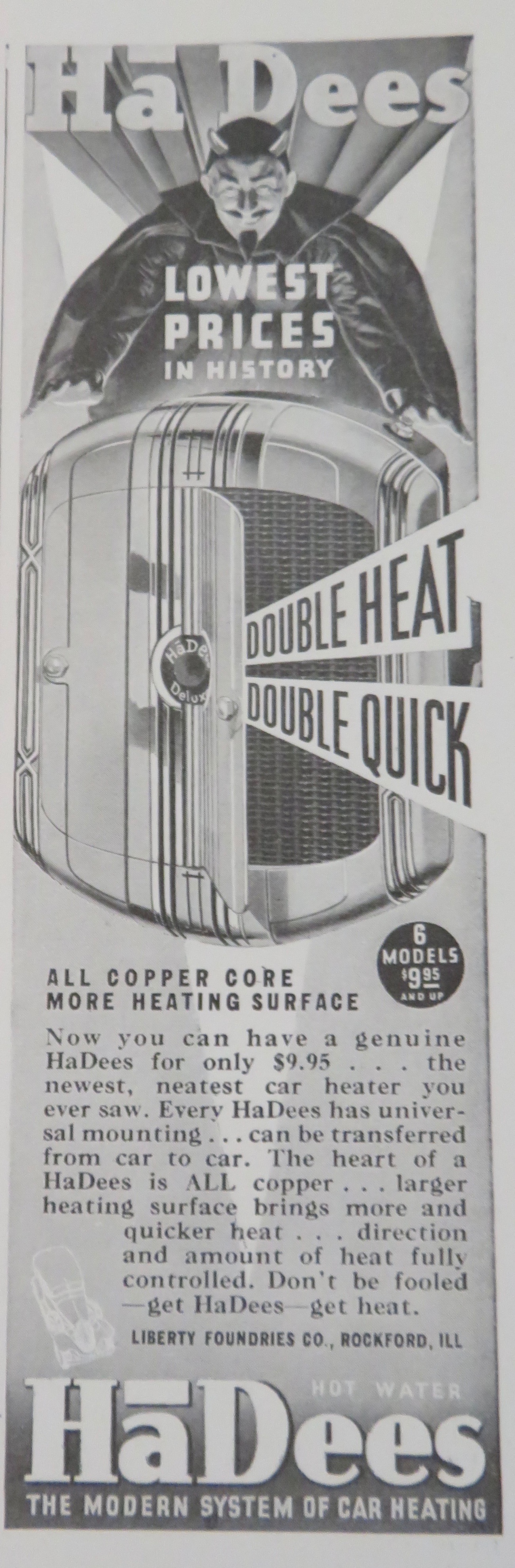 1936 Ha Dees Car Heating with Copper Core Heating