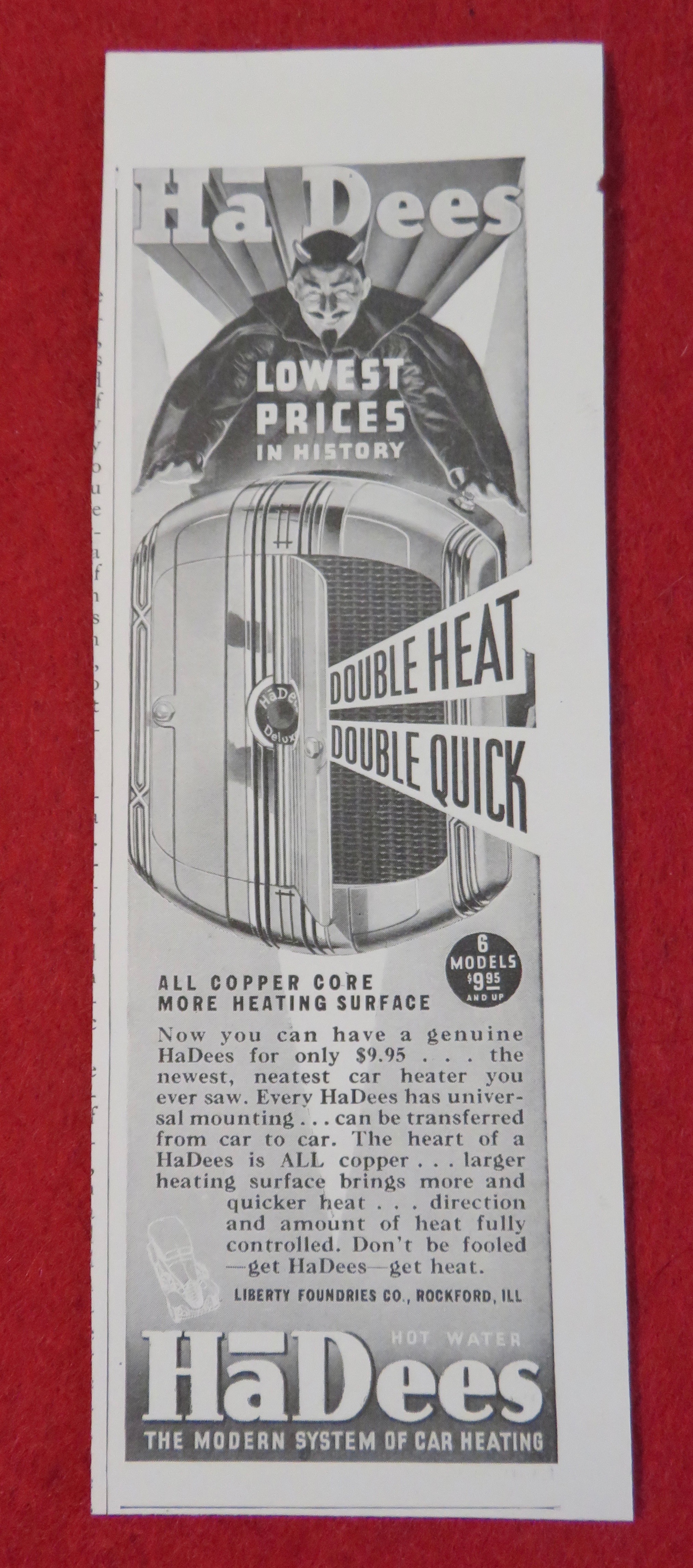1936 Ha Dees Car Heating with Copper Core Heating