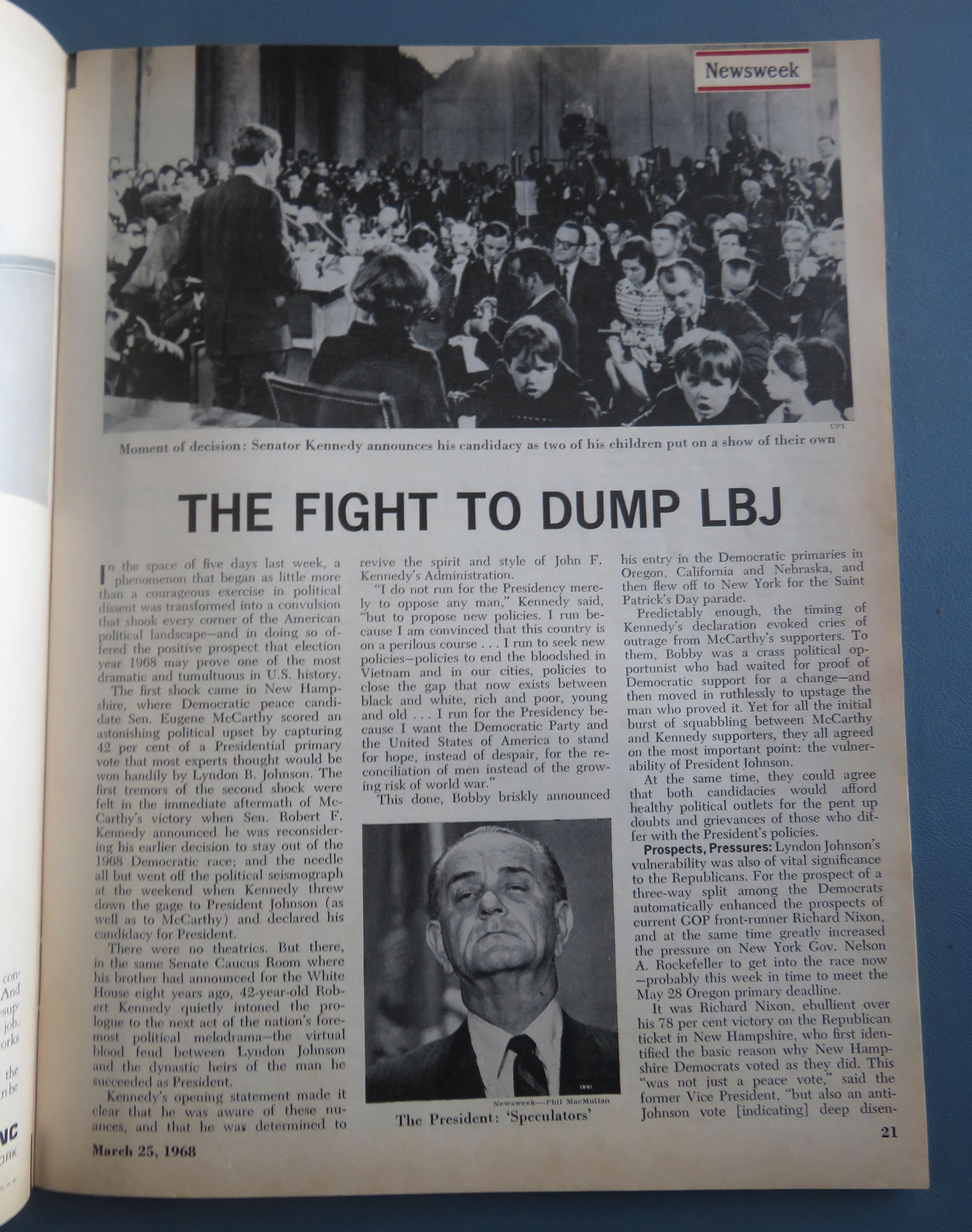 Newsweek Magazine-March 25, 1968-McCarthy & Kennedy