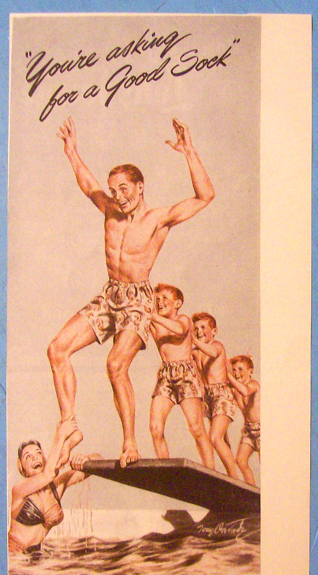 1946 Westminister Socks With Man And Family In Pool