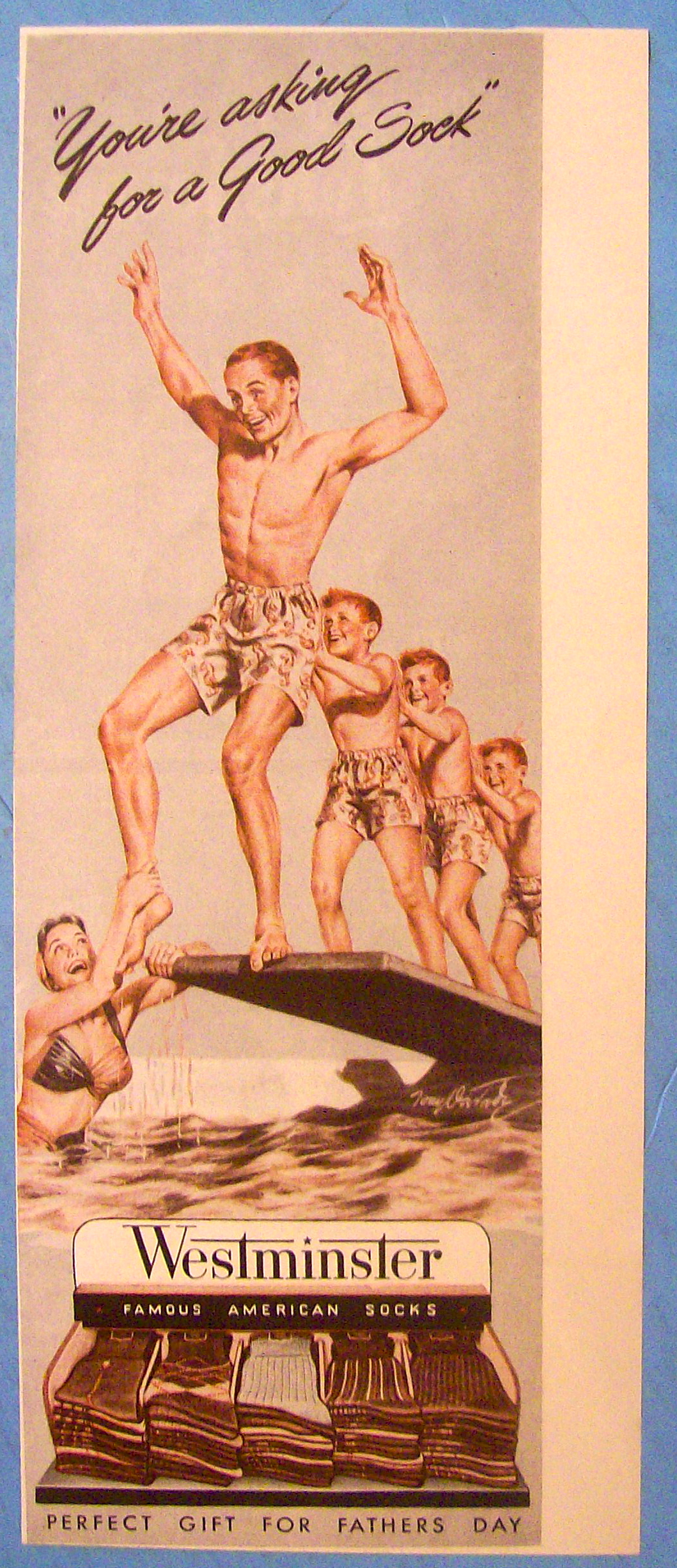 1946 Westminister Socks With Man And Family In Pool