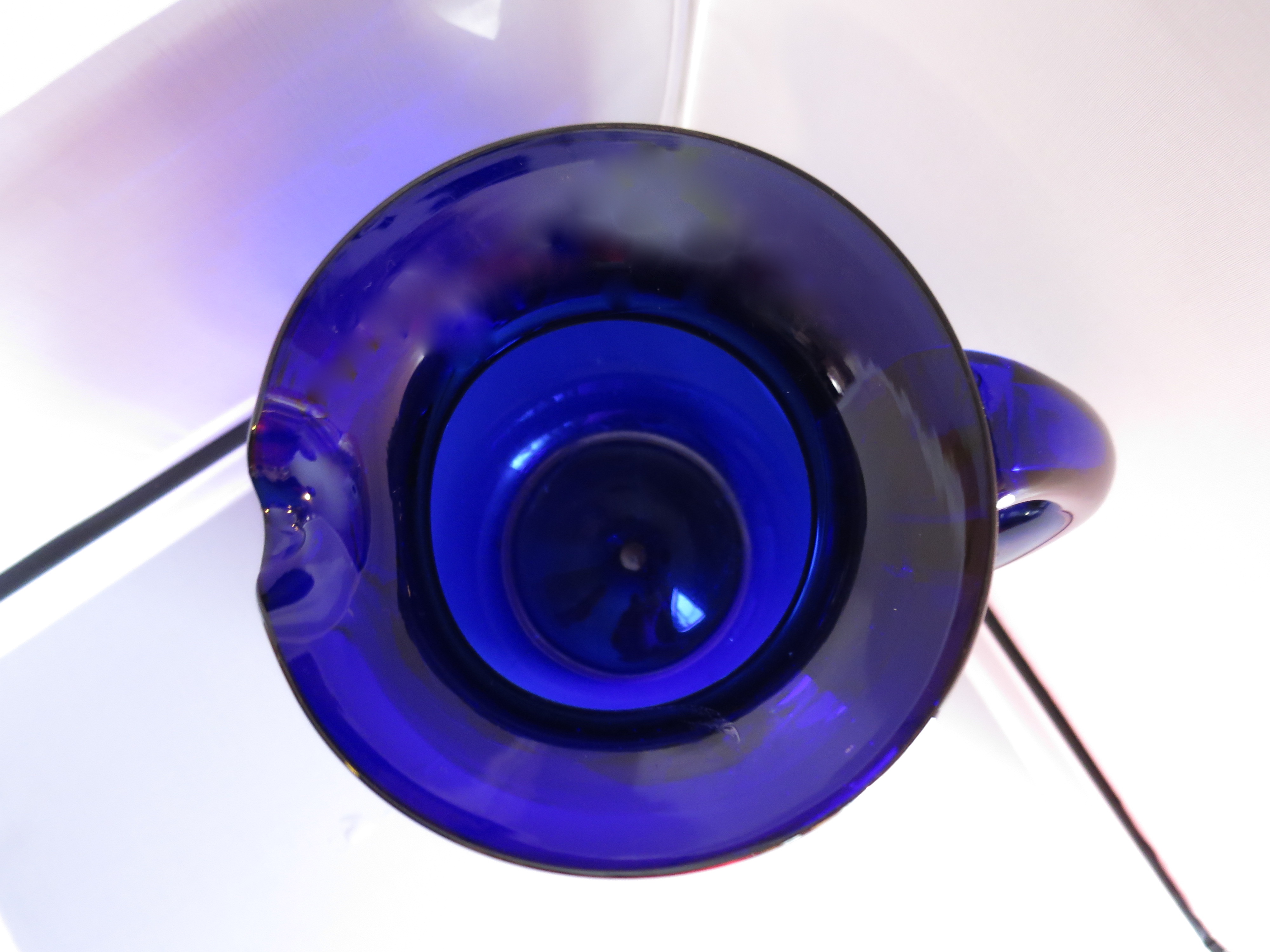 Cobalt Blue Pitcher Blown Glass Applied Handle
